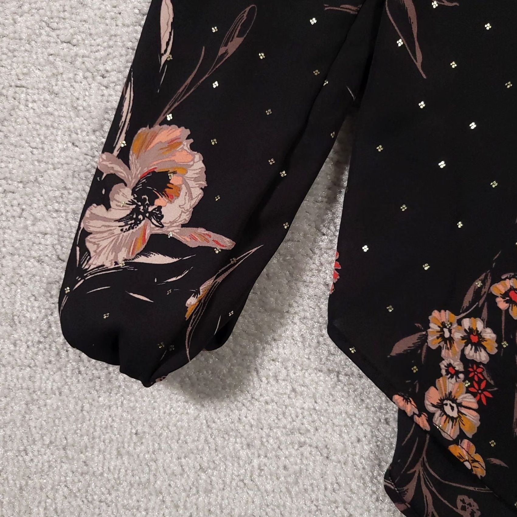 Vintage Maurices Women's XS Black Gold Floral Shirt Long Balloon Sleeves Shimmer Sheer Size XS / US 0-2 / IT 36-38 - 4 Thumbnail