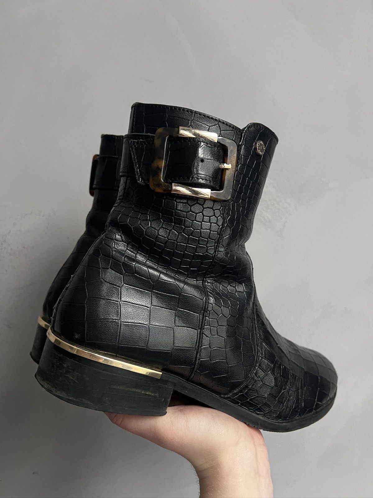 14th Addiction Crocodile pattern gothic avant garde leather ankle boots Size US 8 / EU 41 - 4 Thumbnail