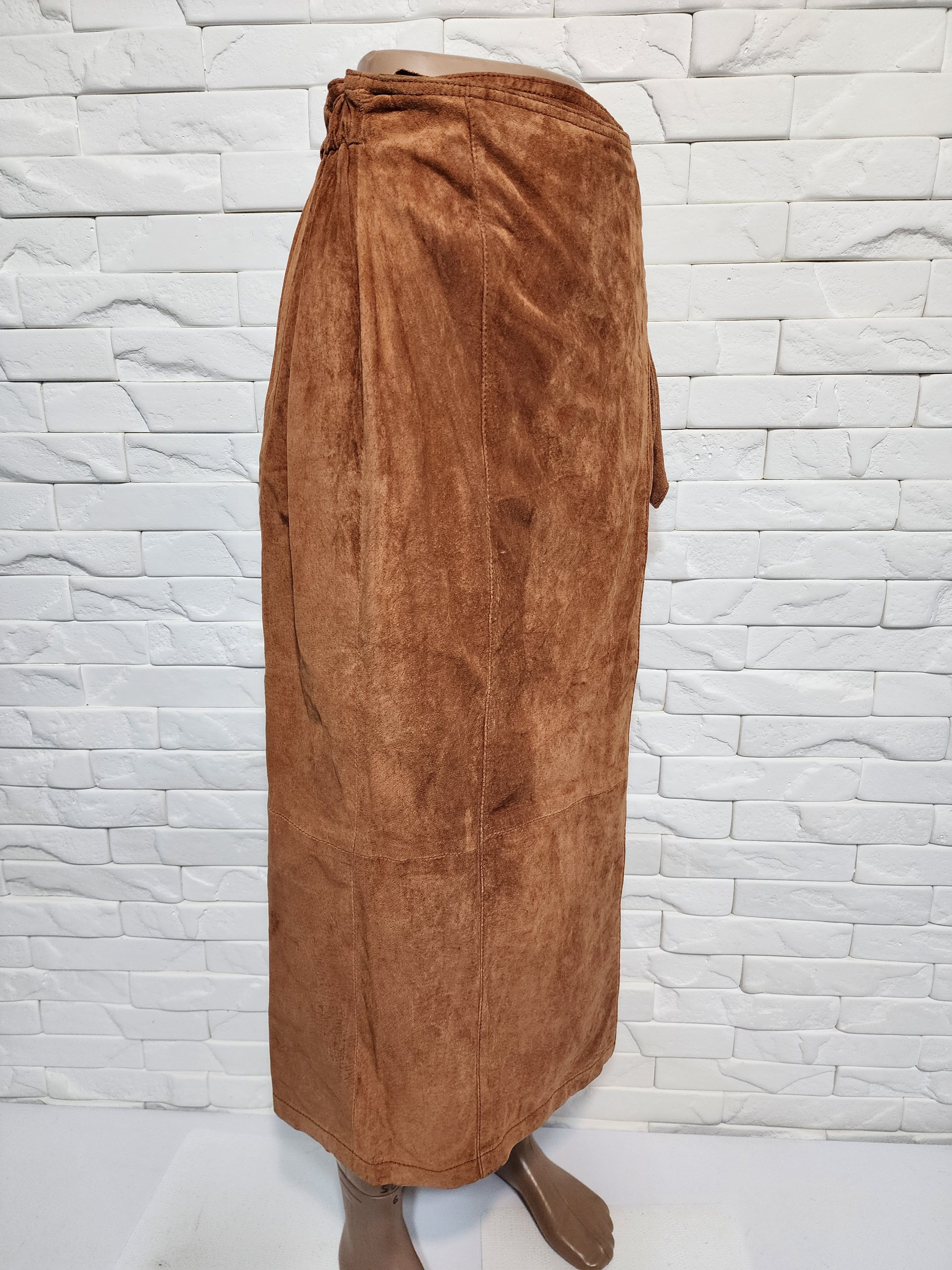 Genuine Leather Brown Suede Leather Skirt: Button Front, 30" Waist Size 30" / US 8 / IT 44 - 5 Thumbnail
