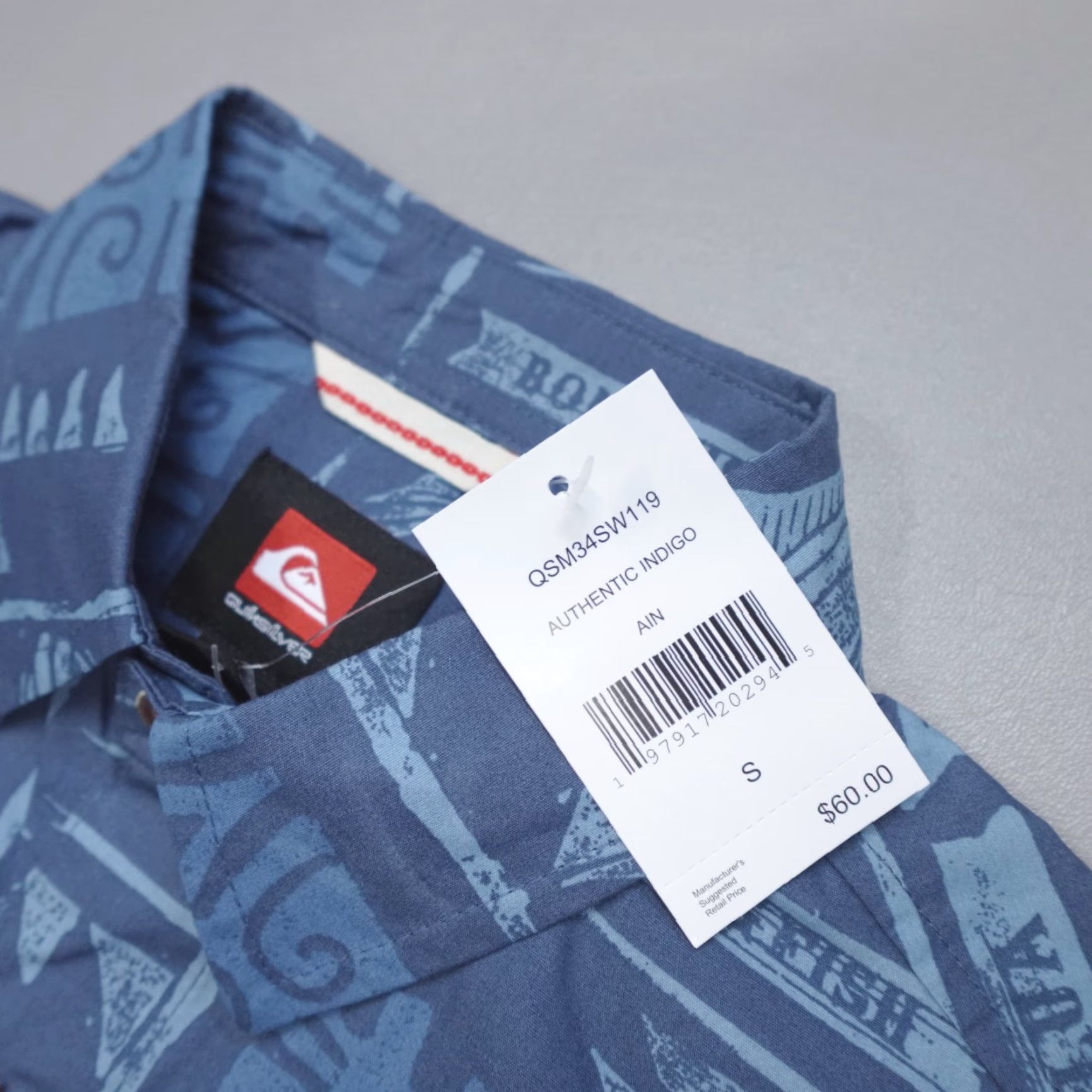 Quiksilver Quiksilver Shirt Men's S Short Sleeve Button-Up Indigo Print Catch Woven Collared Size US S / EU 44-46 / 1 - 3 Thumbnail