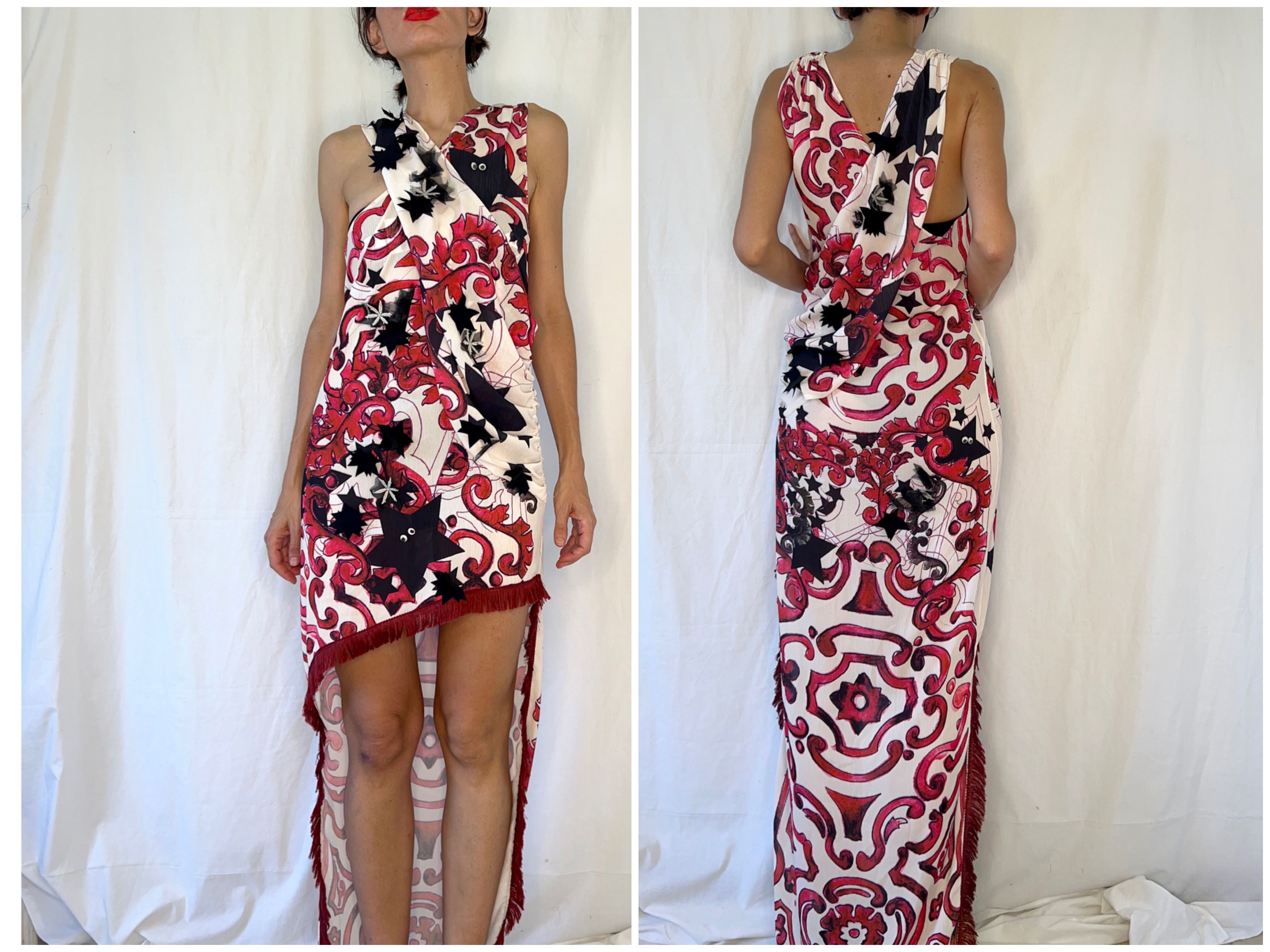 Designer Handmade designer stars asymmetrical draped dress Size M / US 6-8 / IT 42-44 - 1 Thumbnail