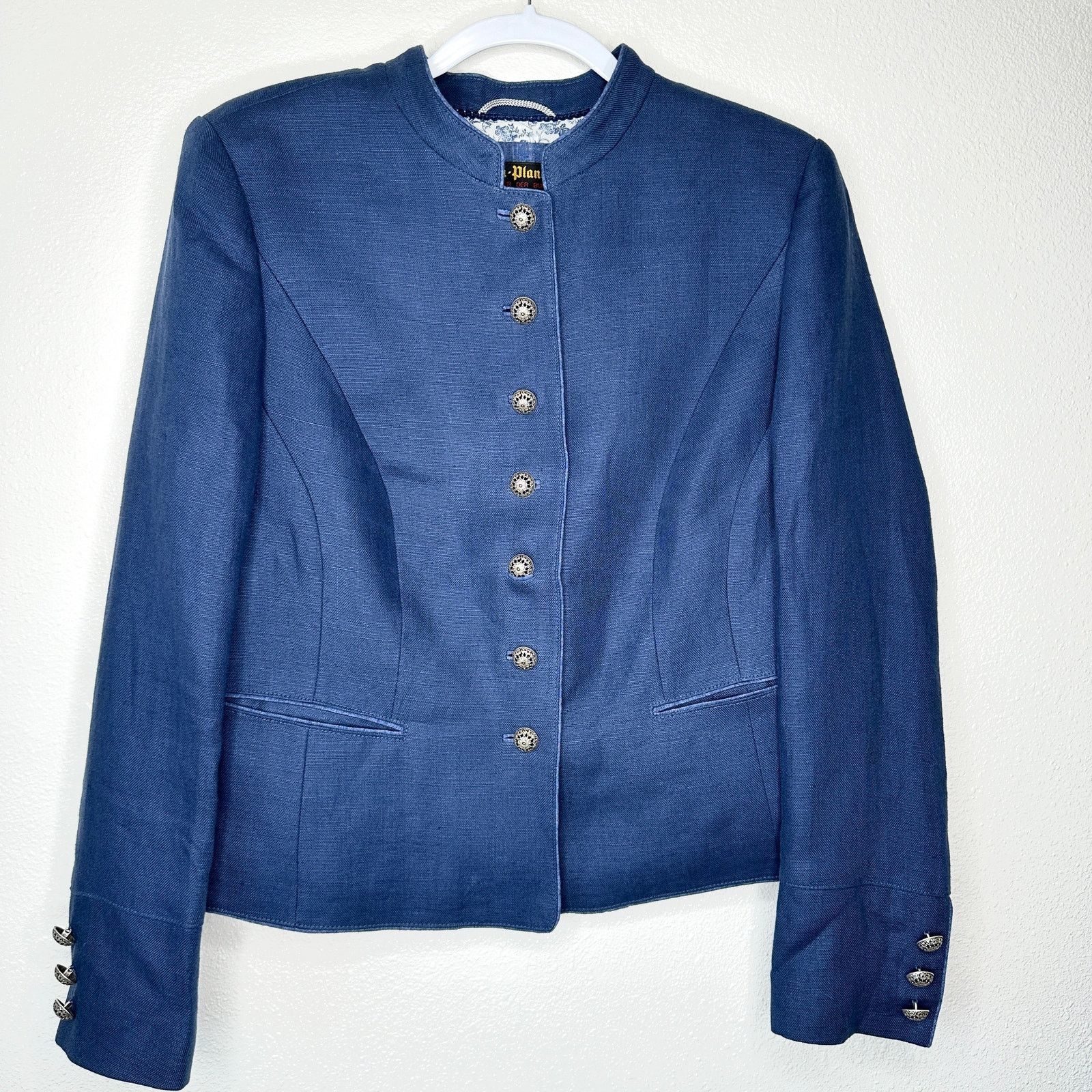 Other Loden Plankl Denim Blue Linen Band Neck Button Blazer Jacket Size XL / US 12-14 / IT 48-50 - 5 Thumbnail