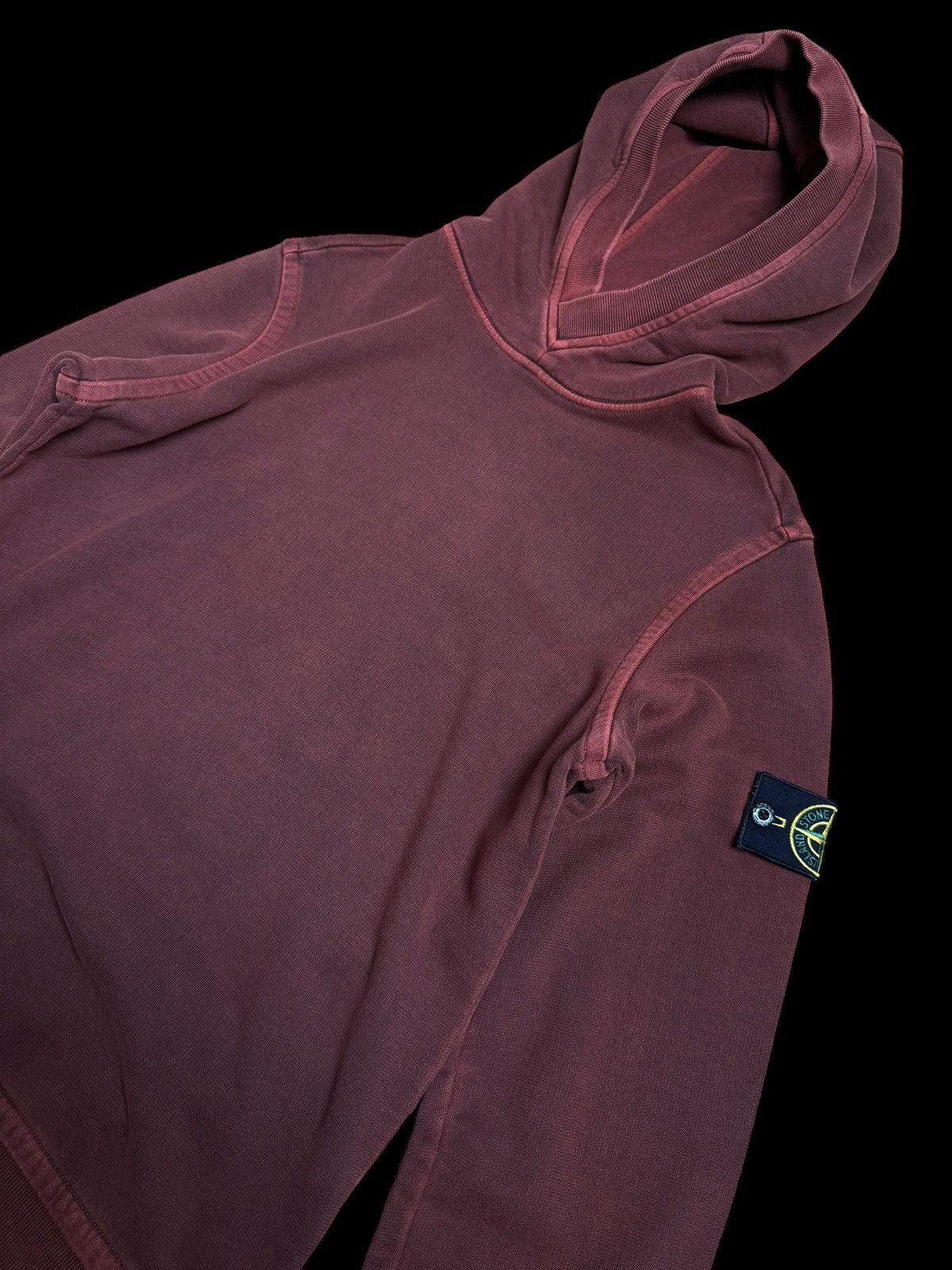 image of Vintage Stone Island Garment Dyed Hoodie (M) in Burgundy, Men's (Size Medium)