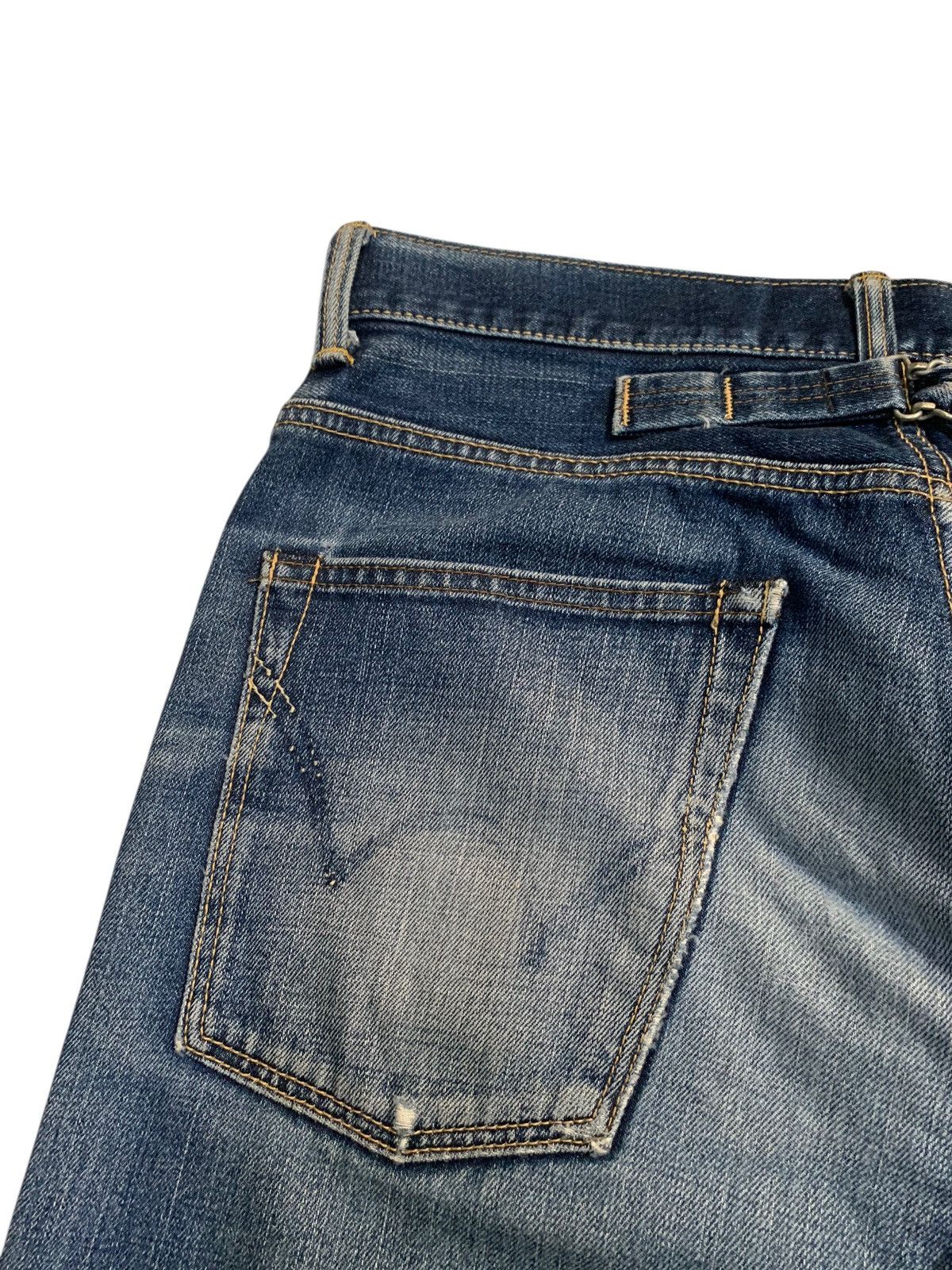 VINTAGE EDWIN 505Z SELVEDGE BUCKLE BACK DISTRESSED DENIM
