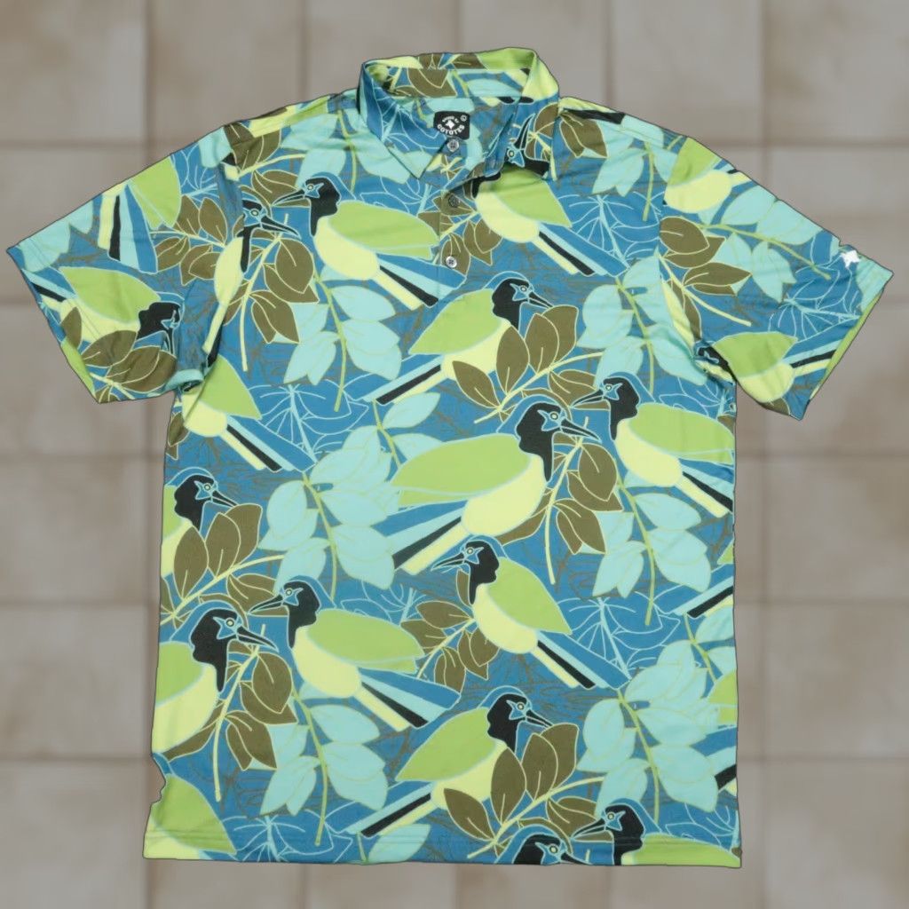Vintage Raised By Coyotes Shirt Mens Large Blue Floral Birds Performance Golf Polo Size US L / EU 52-54 / 3 - 1 Thumbnail