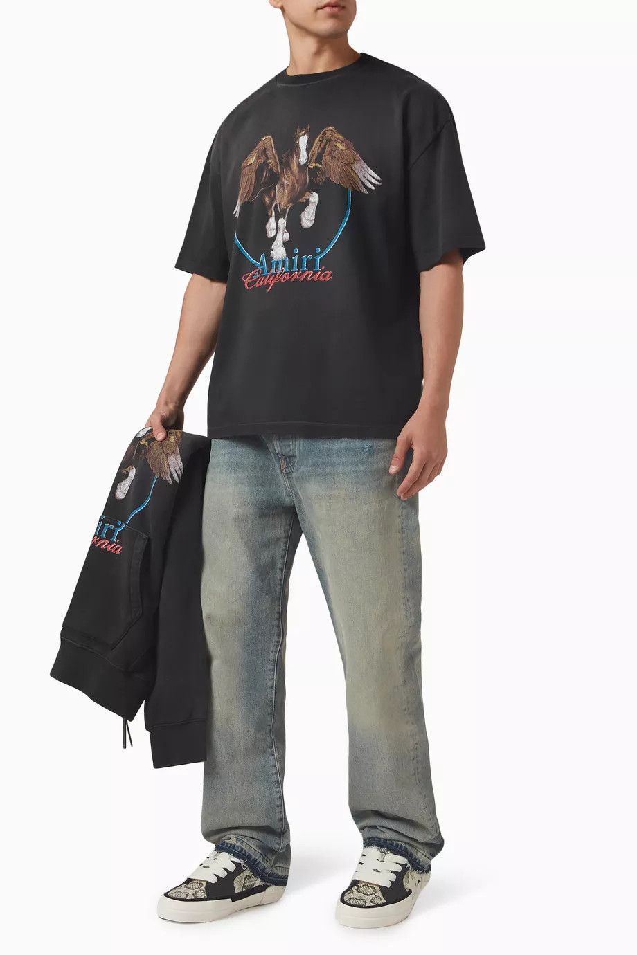 Amiri o1h1sh10525 Vintage Wash Pegasus T-Shirt in Black Size US XXL / EU 58 / 5 - 2 Thumbnail