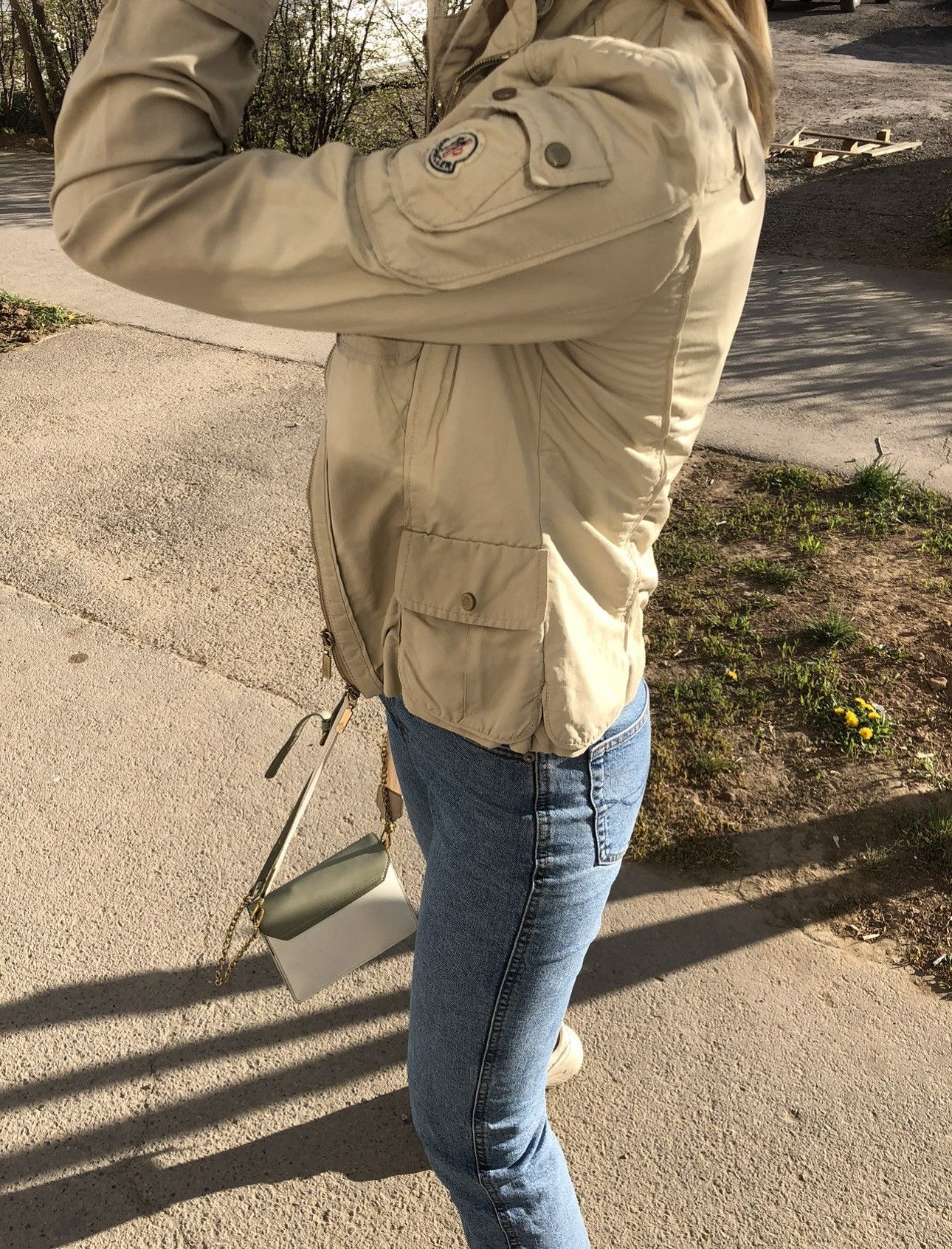 image of Vintage Women's Moncler Lightweight Jacket Beige (Size Small)