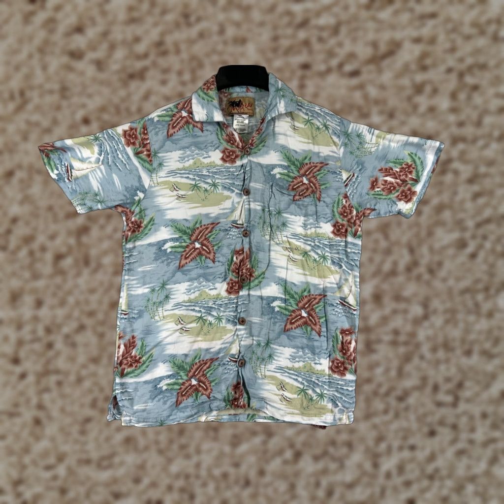 Vintage InGear Shirt Womens L Blue Hawaiian Floral Palm Print Button-Up 100% Rayon Size L / US 10 / IT 46 - 1 Thumbnail