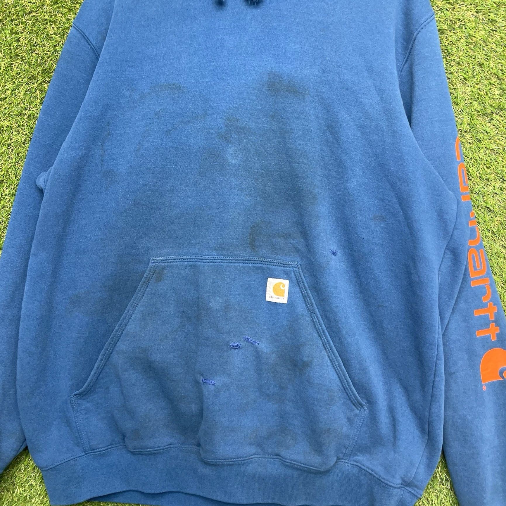 Carhartt VINTAGE Carhartt Hoodie Mens Large Tall LT Blue Sweatshirt Workwear Size US L / EU 52-54 / 3 - 3 Thumbnail