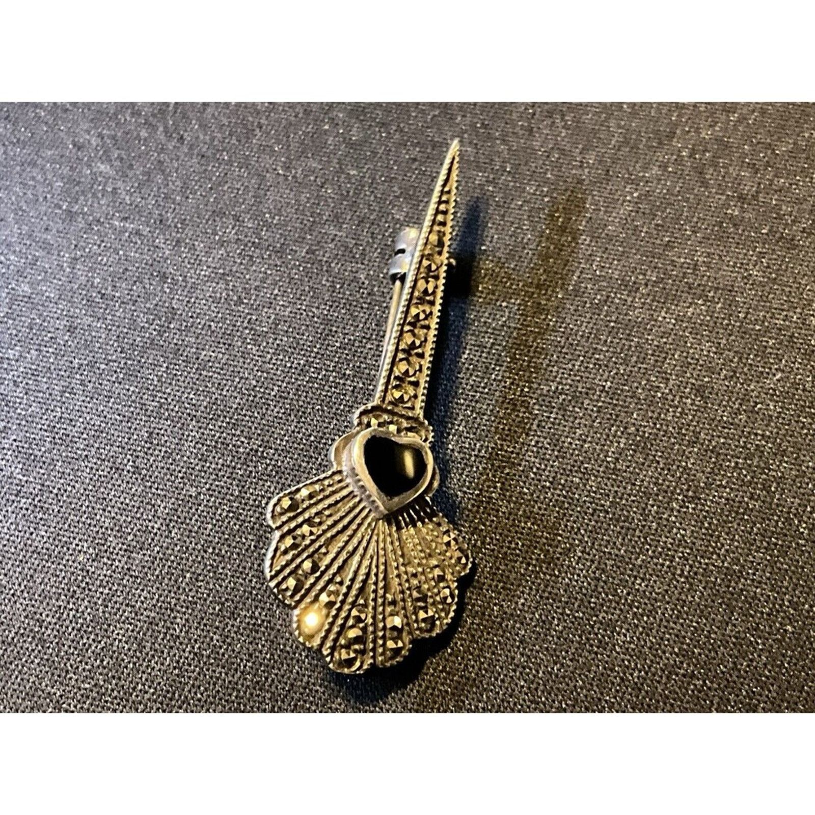 MCM 925 Marcasite and Onyx MCM Brooch Size ONE SIZE - 5 Thumbnail