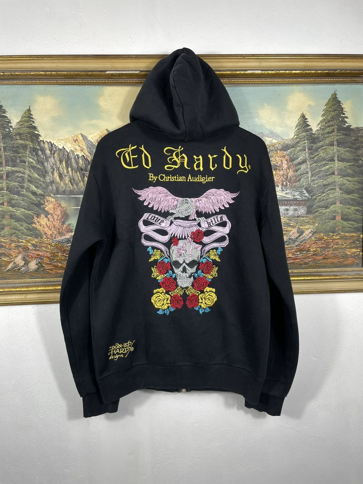 Christian Audigier × Ed Hardy × Vintage Ed Hardy Retro 00s Hoodie Sweatshirt Affliction Grunge Size L / US 10 / IT 46 - 1 Thumbnail