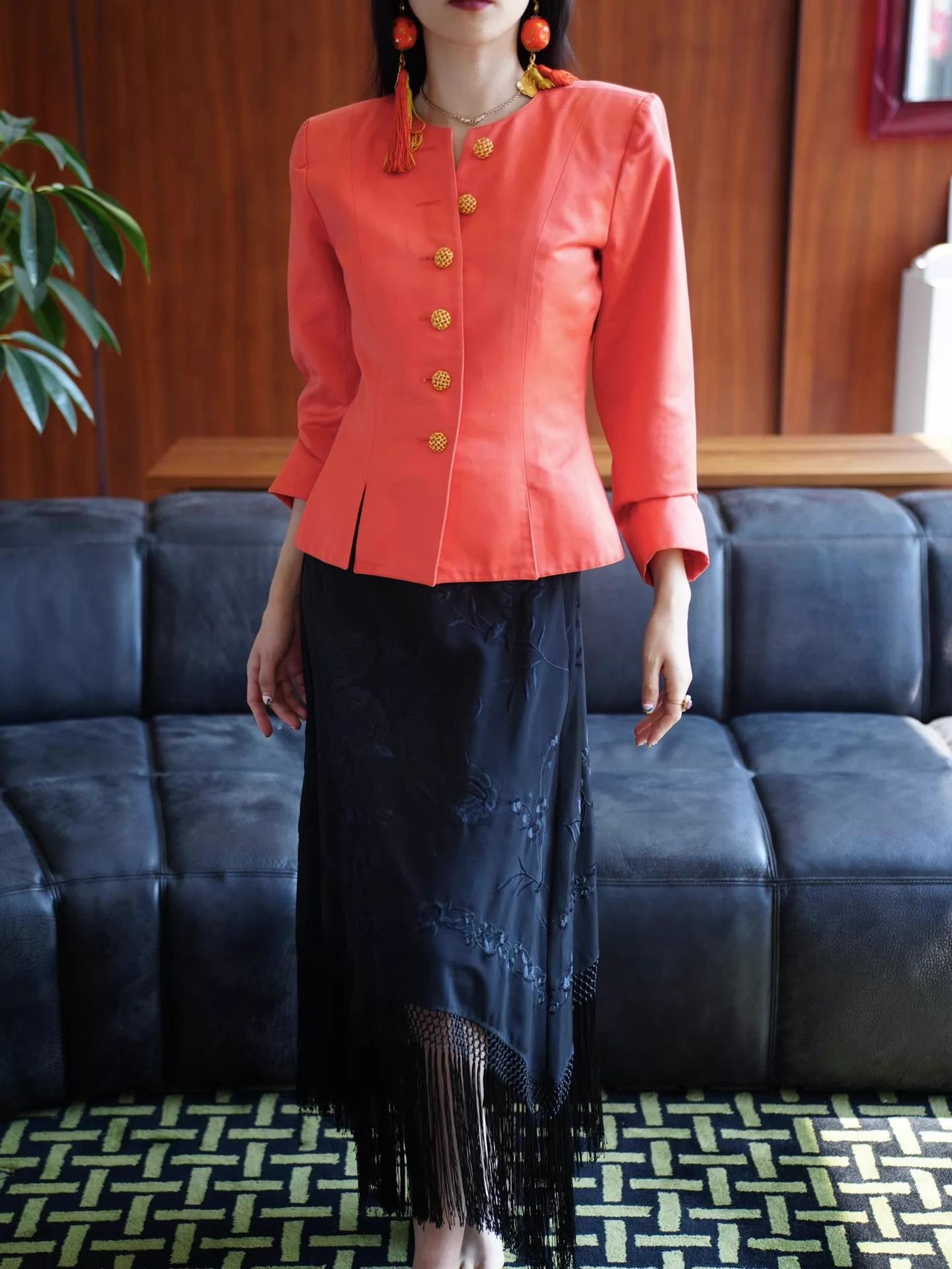 Yves Saint Laurent YSL 1993 Left Bank Orange Red Blazer Gold Buttons Women's Size XS / US 0-2 / IT 36-38 - 4 Thumbnail