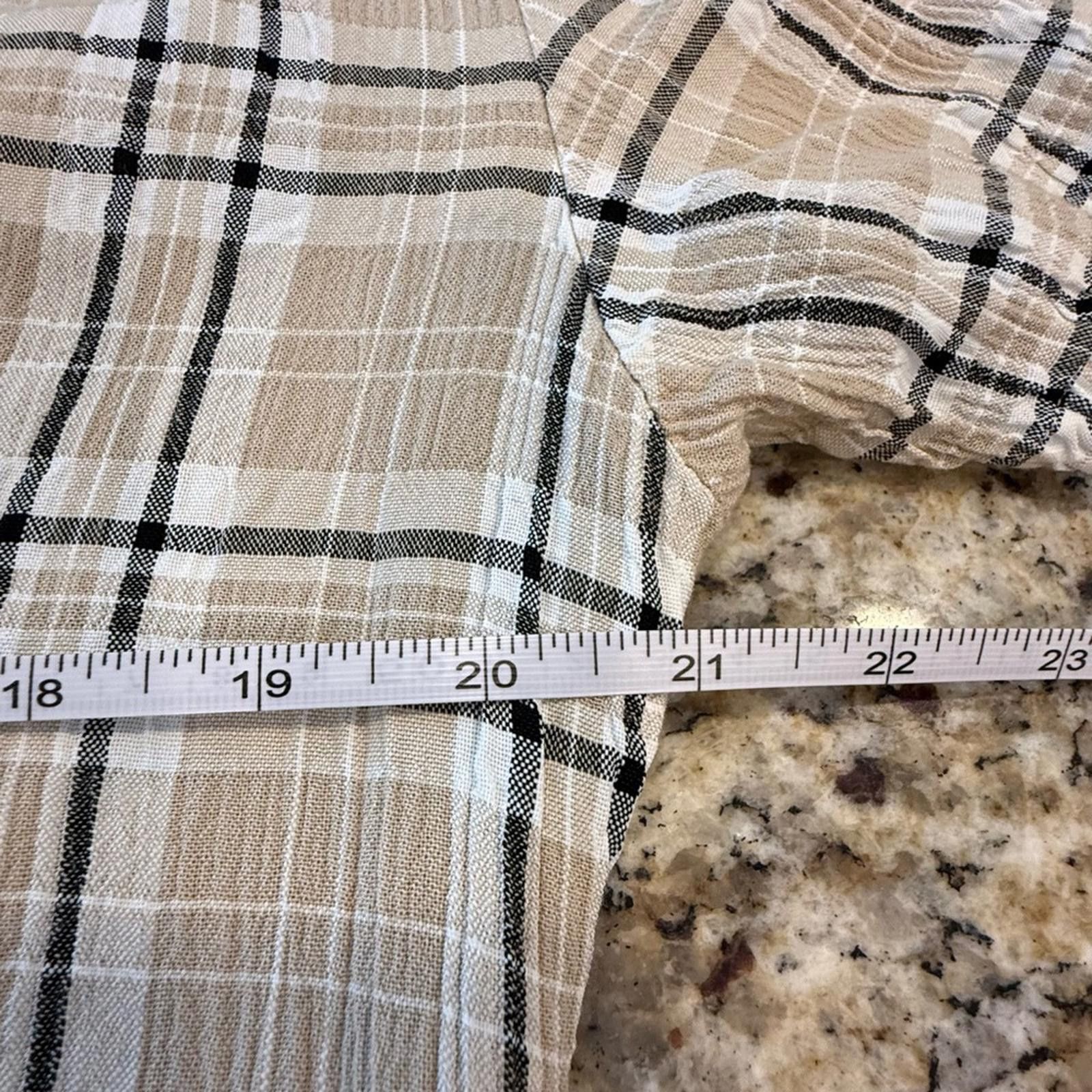 Other Carry Back button up shirt tan & gray plaid sporty SZ 8 Size M / US 6-8 / IT 42-44 - 9 Thumbnail