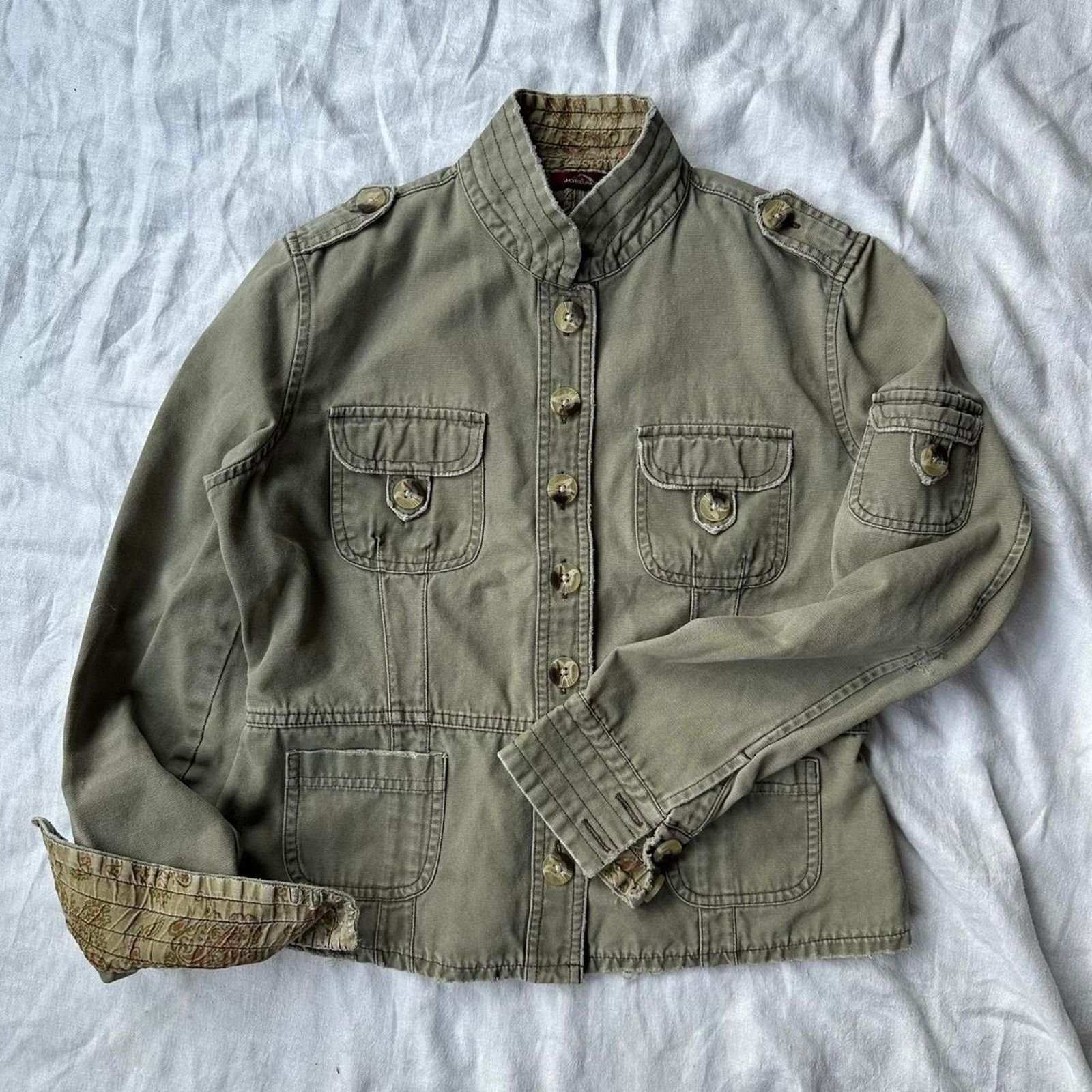 Jordache × Vintage Vintage Jordache Khaki Cotton Euro Cropped Utility Jacket Size XXS / US 00 / IT 34 - 2 Thumbnail