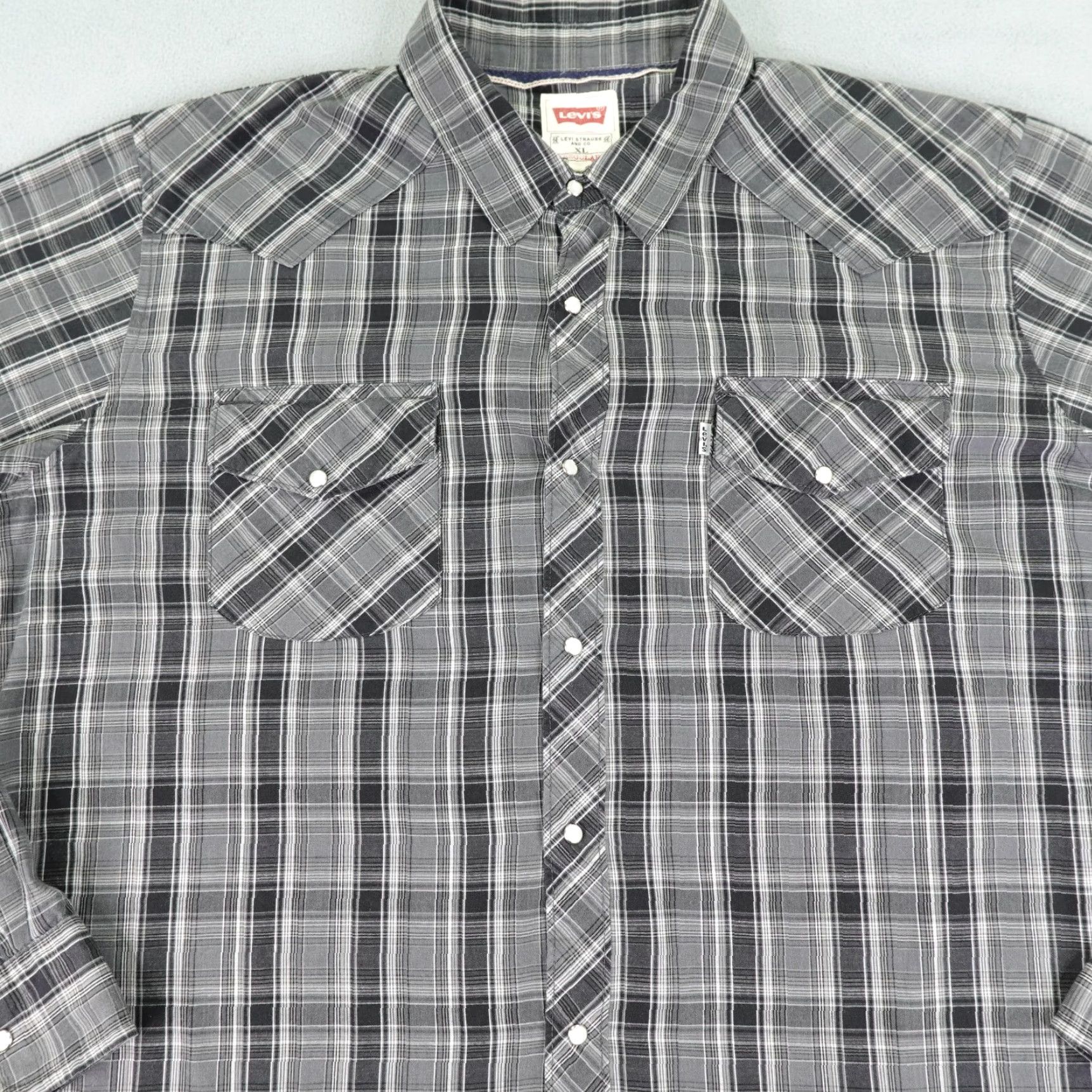 Levi's VINTAGE Levi's Shirt Mens XL Gray Plaid Western Pearl Snap White Tab Rodeo Rancher Cowboy Size US XL / EU 56 / 4 - 3 Thumbnail