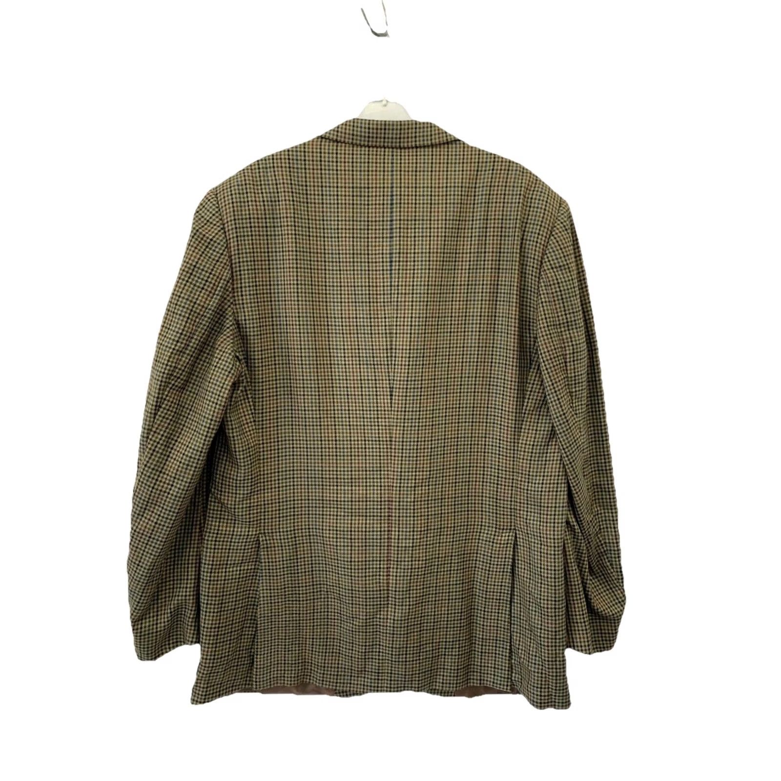 Vintage Belvest Blazer Men’s 46 US Brown Check 100% Cashmere Tailoring Style 2 Piece Mature Long Navy Blazer Mens Size 46R - 2 Thumbnail