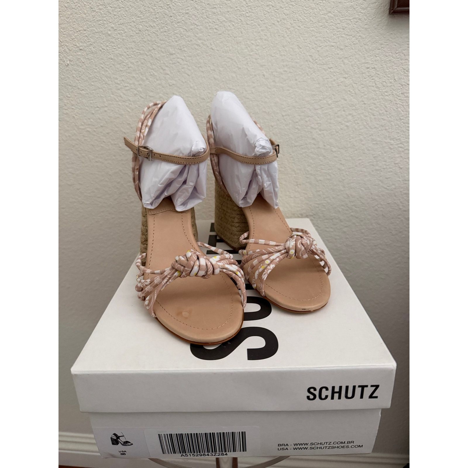 SCHUTZ New Schutz Dahra gingham strappy heel sandals 8.5 nude Size US 8.5 / IT 38.5 - 3 Thumbnail
