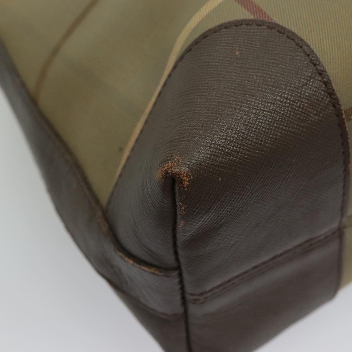 Burberry Nova Check Hand Bag Canvas Leather Brown Gold
