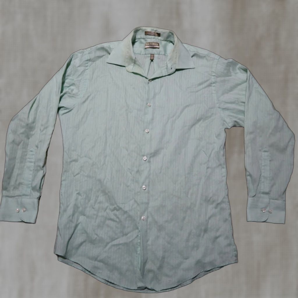 Van Heusen Van Heusen Dress Shirt Green Fitted Button Down Adult Men's Size 16 32 33 Size 42R - 1 Thumbnail