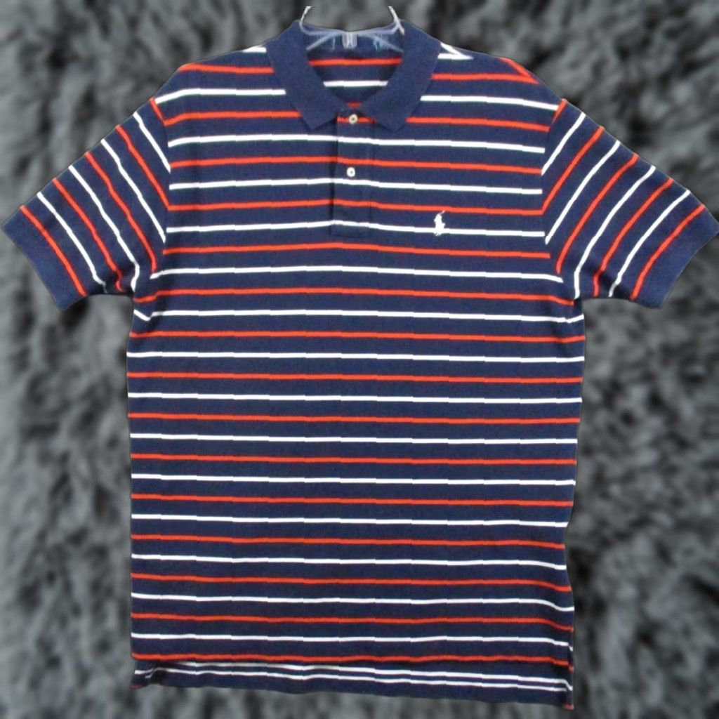Polo Ralph Lauren VINTAGE Polo Ralph Lauren Shirt Large Men Blue Orange Stripe White Pony Polo Shirt L Men Blue Orange Stripe Size US L / EU 52-54 / 3 - 1 Thumbnail