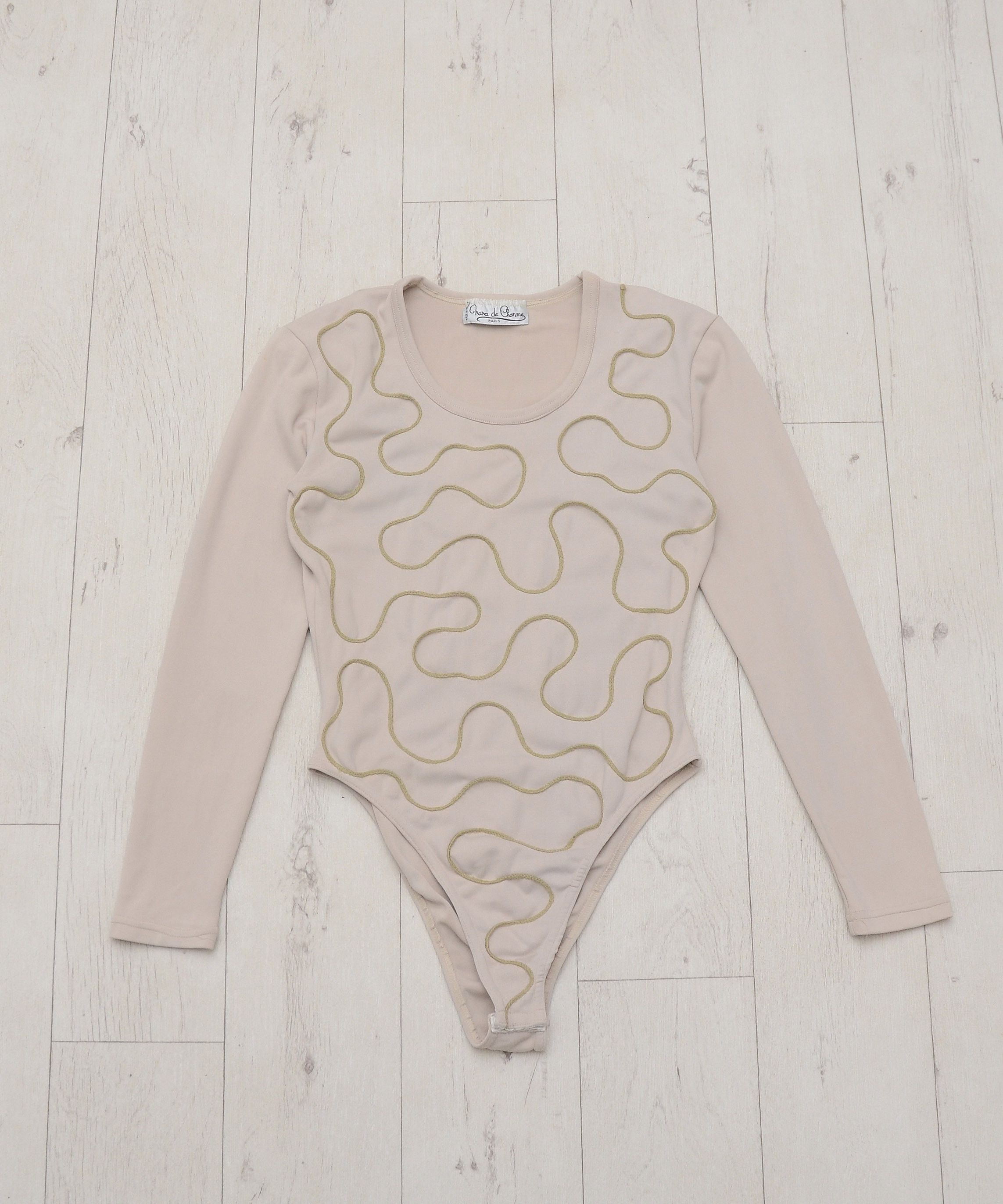 Vintage Elegant Beige Bodysuit Gold Embroidery Chara de Crome Paris Size ONE SIZE - 1 Thumbnail