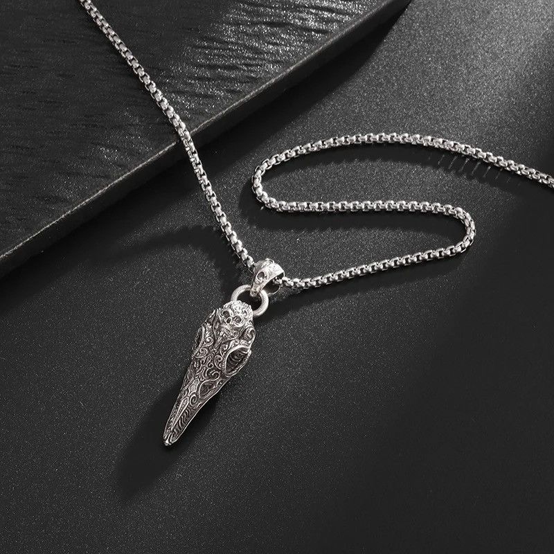 Vintage Crow Skull Hell Ghost Head Demon Pendant Necklace Size ONE SIZE - 5 Thumbnail