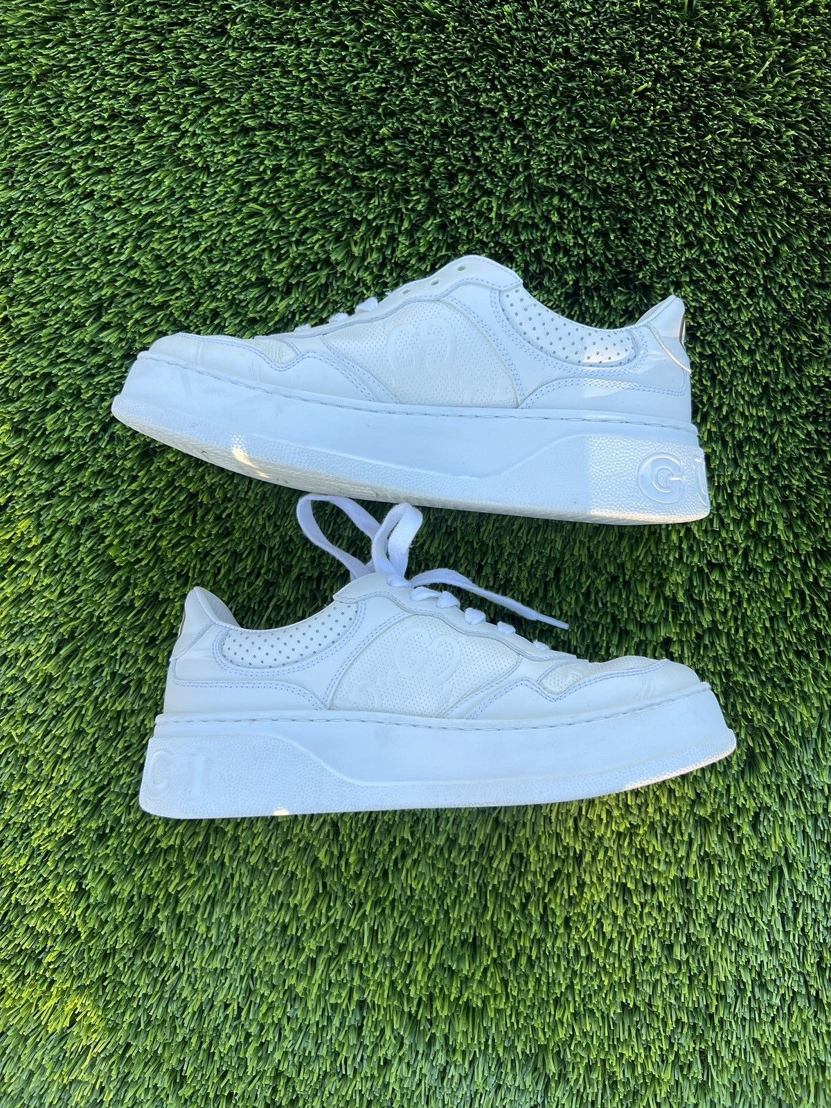 Gucci Gucci GG Monagram Embossed Leather Sneakers Size US 7.5 / IT 37.5 - 1 Thumbnail
