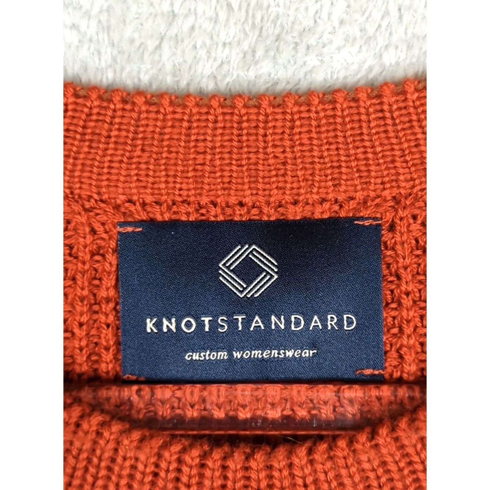 Vintage Knot Standard Womens Sweater L Terracotta Waffle-Knit Merino Wool Crew Neck Long Sleeve Pullover Relaxed Minimalist Quiet Luxury Dry Clean Only Size L / US 10 / IT 46 - 7 Thumbnail