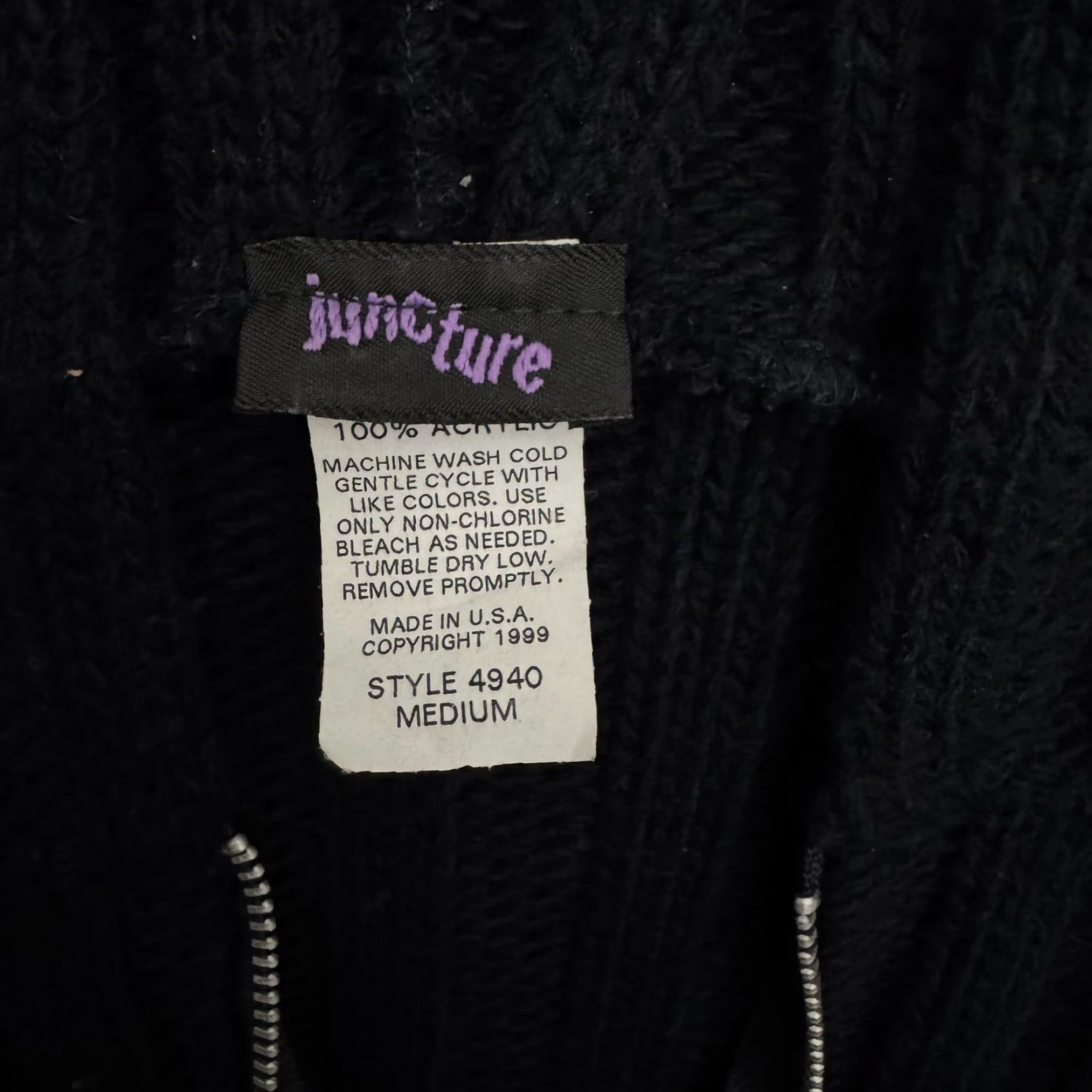 Vintage VINTAGE Juncture Hoodie Sweater Womens Medium Ribbed Knit 90s Y2K Goth 1/4 Zip Black Knit Sweater WomenM 90s Gothic Zip Pullover Size M / US 6-8 / IT 42-44 - 7 Thumbnail