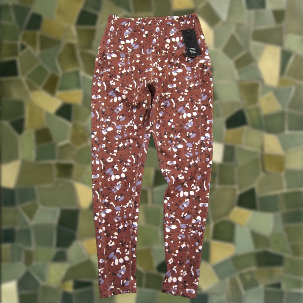 Vintage NWT Leg End Brown Purple White Floral Printed 7/8 Pocket High Waisted Legging Women M Size 32" / US 10 / IT 46 - 1 Thumbnail