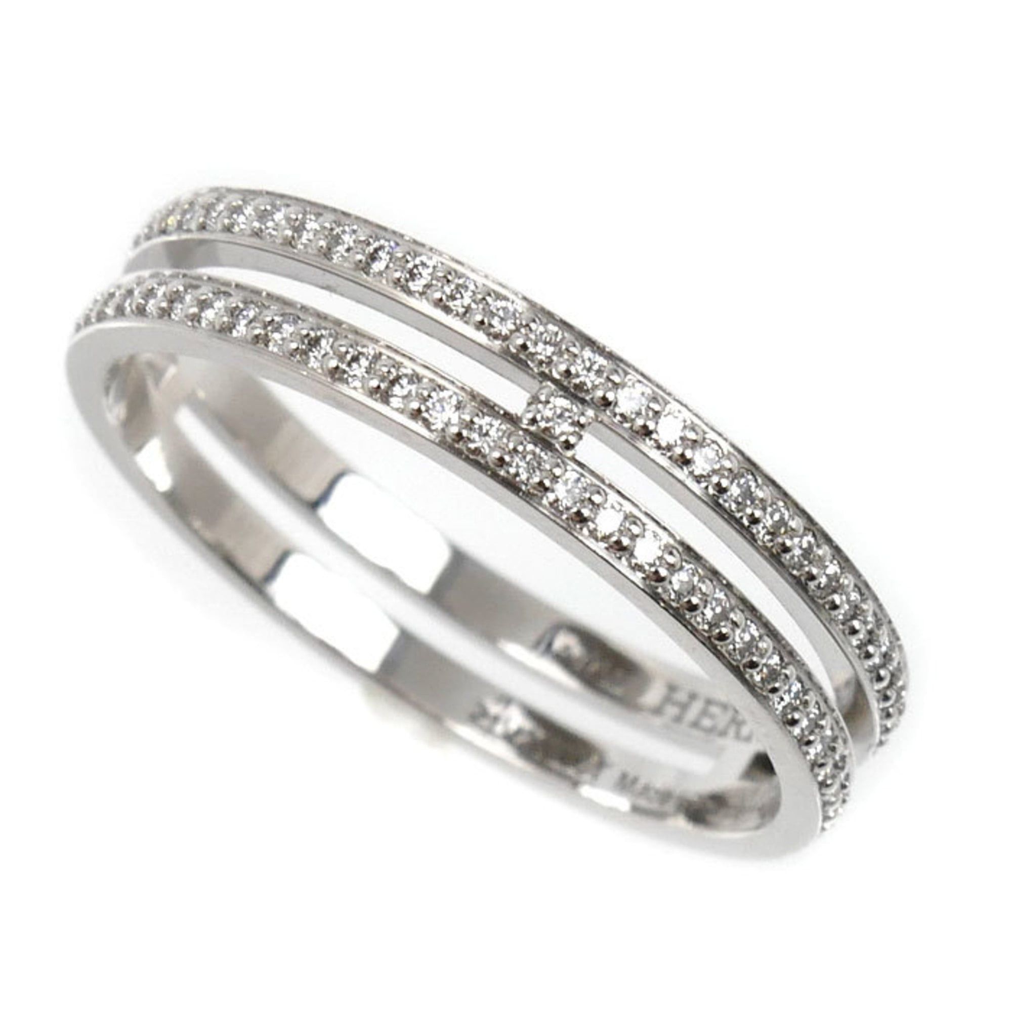 HERMES 18K White Gold Ariane PM Diamond Ring H119698B 00053 53 Diamonds 2.6g Women's
