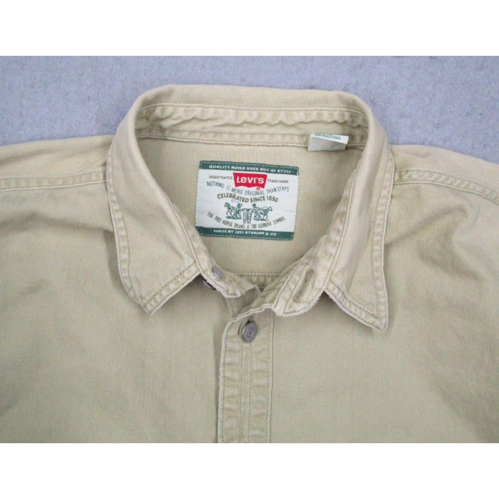 Levi's Levis Mens Large Green Denim Button Up Workwear Shirt Long Sleeve Size US L / EU 52-54 / 3 - 3 Thumbnail