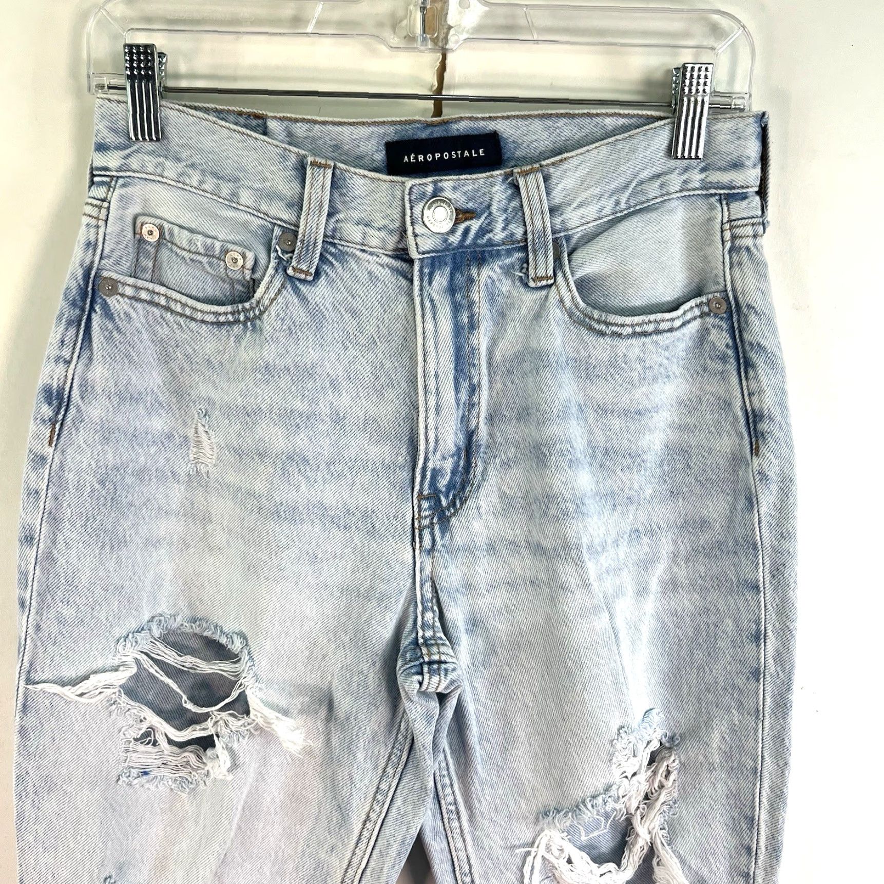 Vintage Aéropostale Mom Distressed Straight Denim Jeans 30 28 Regular 2 Blue Denim Size 26" / US 2 / IT 38 - 2 Thumbnail