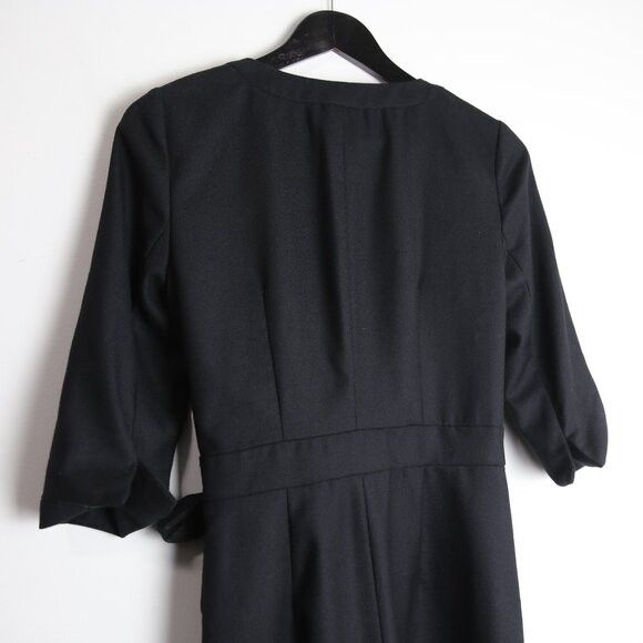J.Crew J.Crew Black 100% Wool 3/4 Sleeve Belted Wrap Bodycon Dress Size S / US 4 / IT 40 - 5 Thumbnail