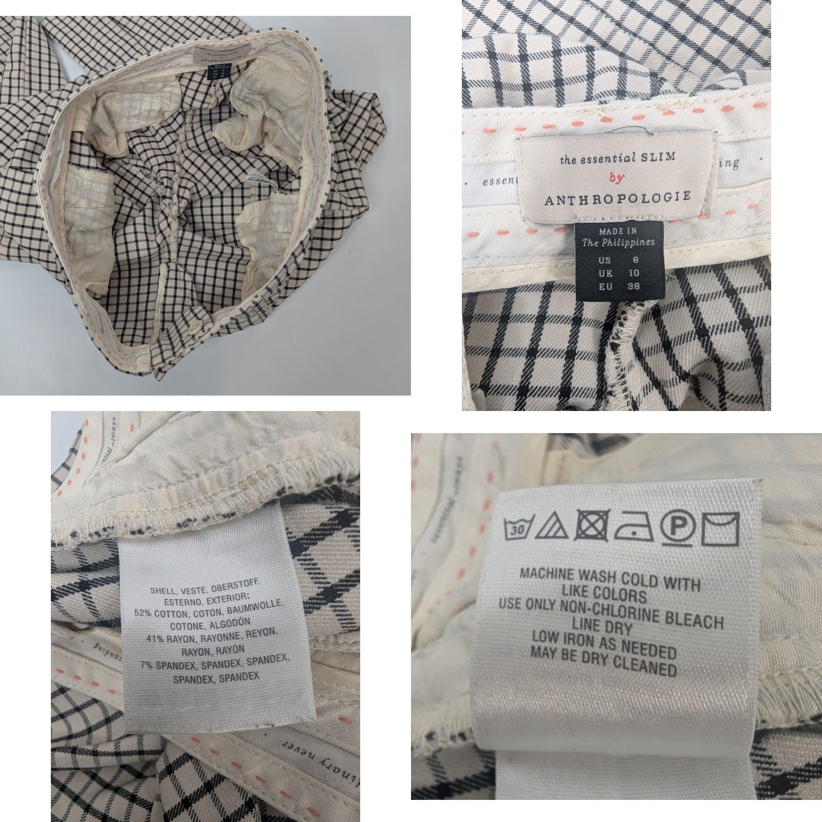 Anthropologie Anthropologie The Essential Slim Trousers Pants Checkered Plaid Women's 6 Size 30" / US 8 / IT 44 - 8 Thumbnail