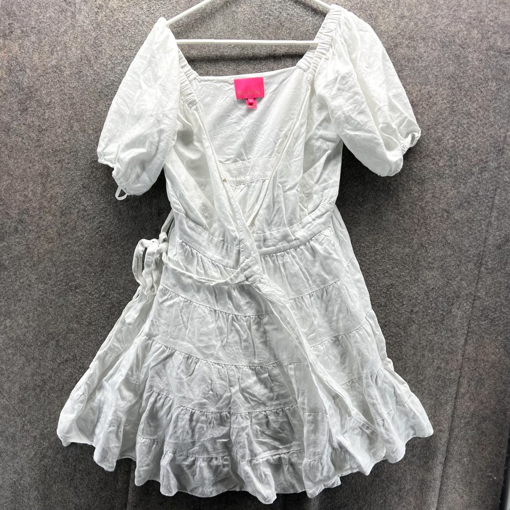 Lilly Pulitzer Lilly Pulitzer Dress Womens 6 White Puff Sleeve Wrap Ruffle Mini Sundress Size M / US 6-8 / IT 42-44 - 2 Thumbnail