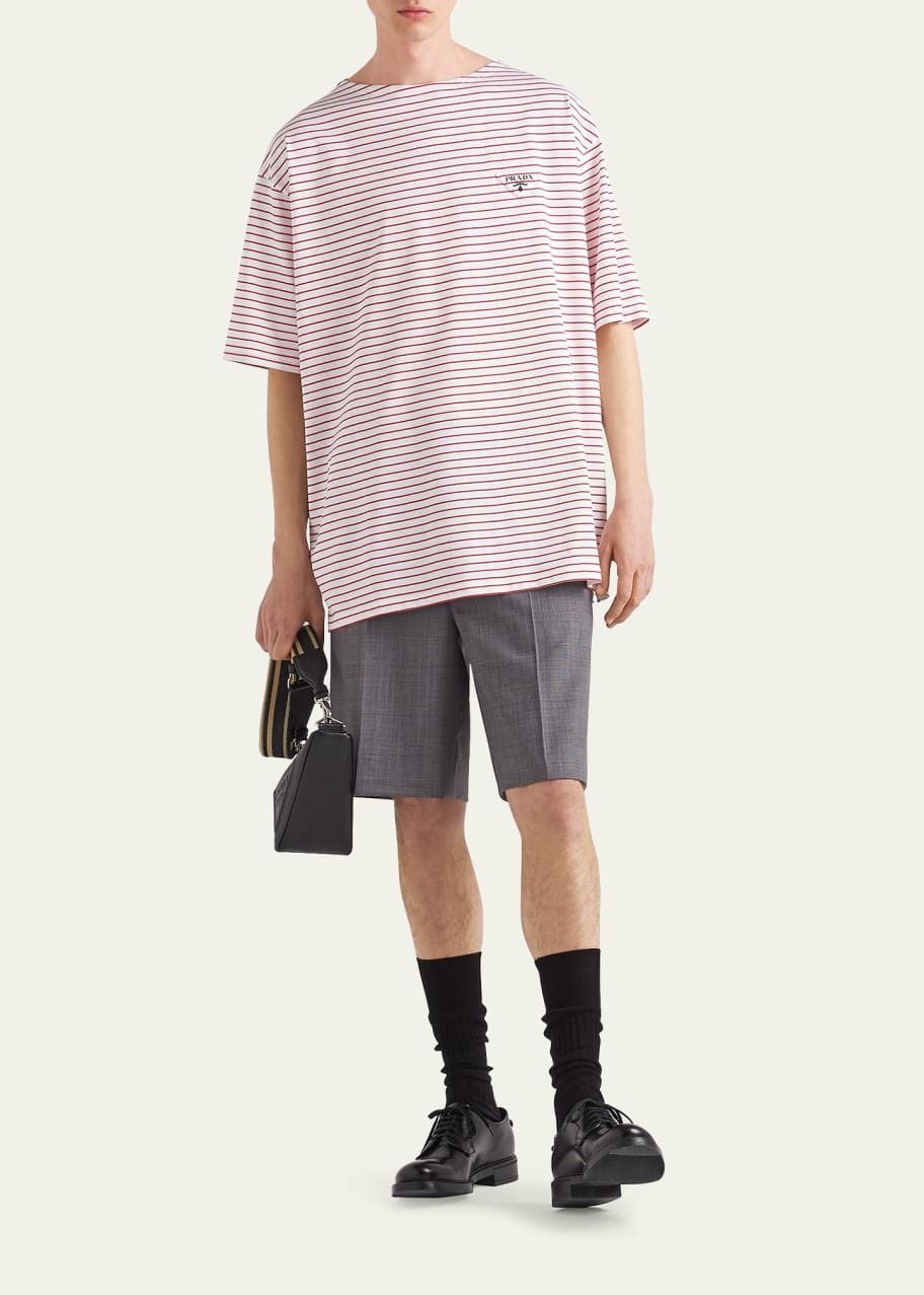 Prada o1la1rc1a0925 Oversize Striped Cotton T-Shirt in Red/White Size US S / EU 44-46 / 1 - 2 Thumbnail