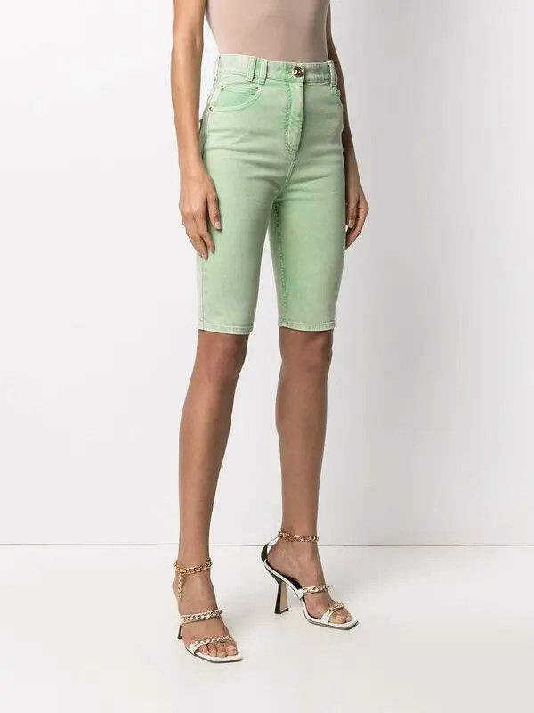 Balmain o1y0625 Denim Short in Light Green Size 27" / US 4 / IT 40 - 2 Thumbnail