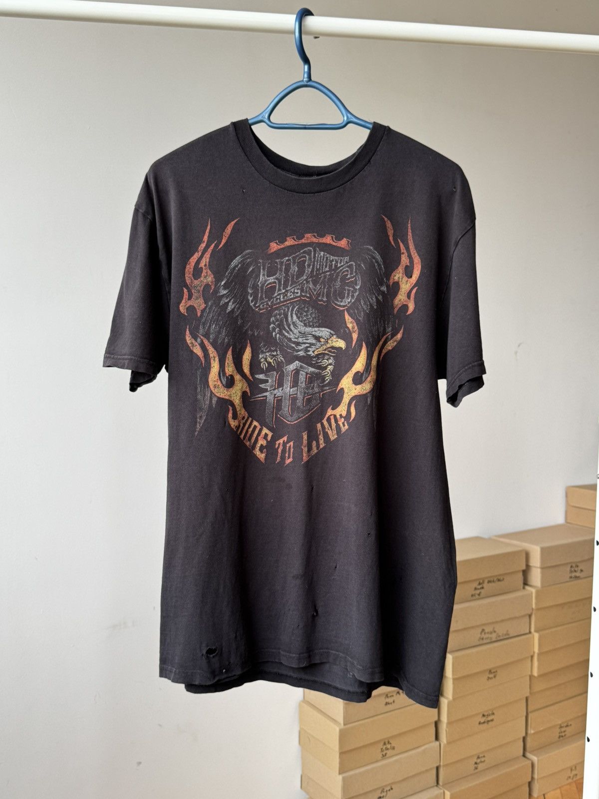 Harley Davidson 🔥Vintage Harley Davidson Fire Trashed T-shirt Size US XL / EU 56 / 4 - 1 Thumbnail