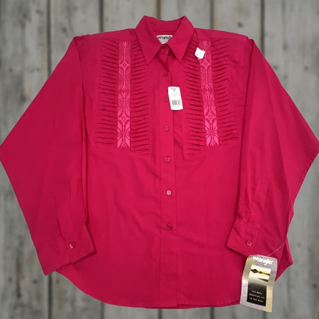 Wrangler VINTAGE Wrangler Western Shirt Women’s M Fuchsia Pink Long Sleeve Embroidery NWT Size M / US 6-8 / IT 42-44 - 1 Thumbnail