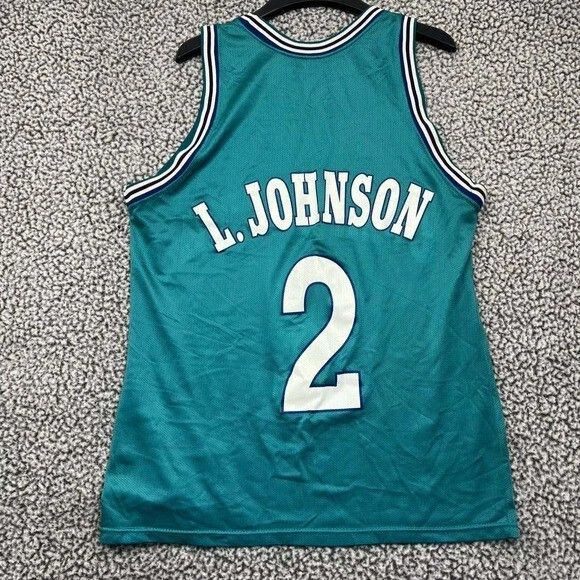 Champion × Vintage Larry Johnson #2 Charlotte Hornets Jersey Shirt Men 40 Teal Size US XXS / EU 40 - 2 Thumbnail
