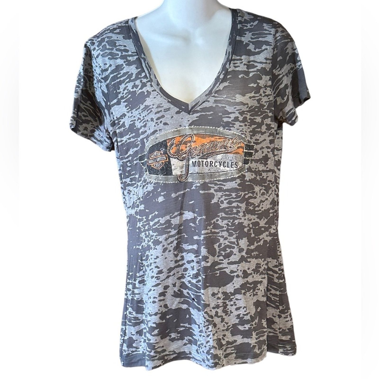 Harley Davidson Harley-Davidson Womens Black Gray Short Sleeve Shirt Large Size L / US 10 / IT 46 - 1 Thumbnail