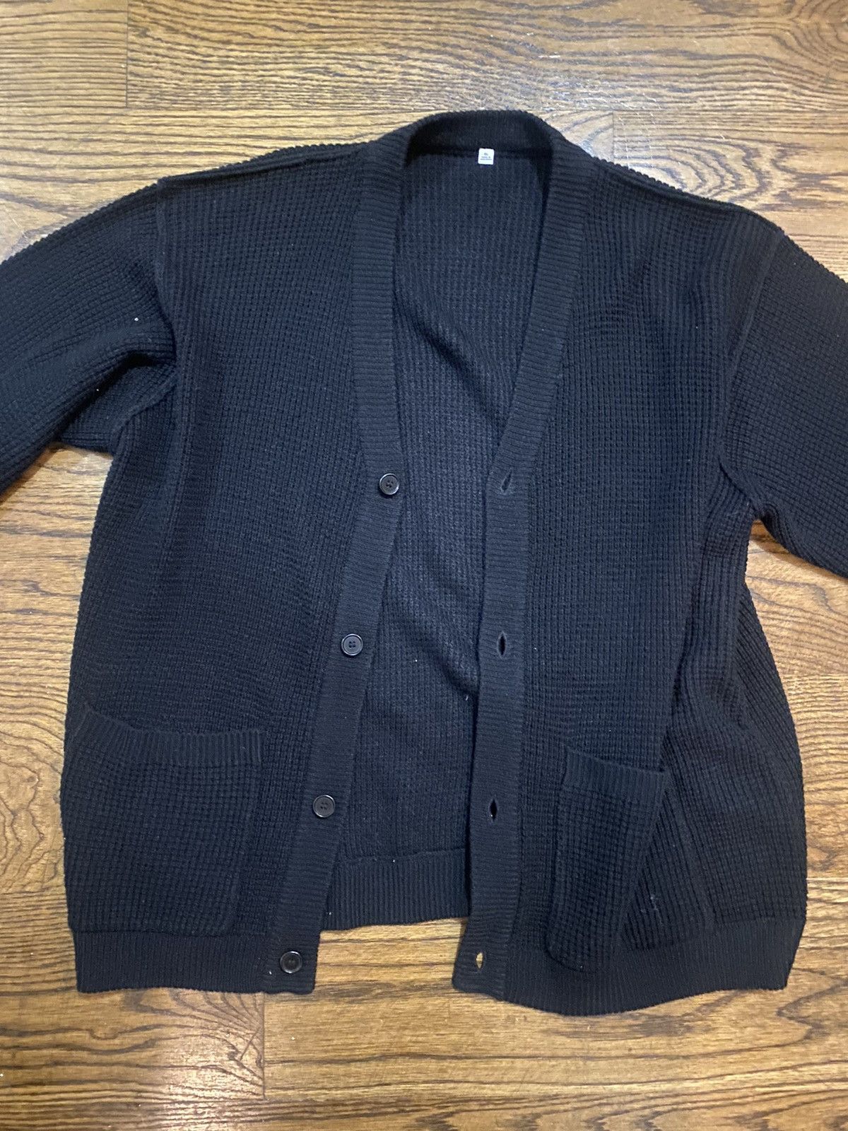 Vintage Waffle Knot Black Cardigan Size US XL / EU 56 / 4 - 1 Thumbnail