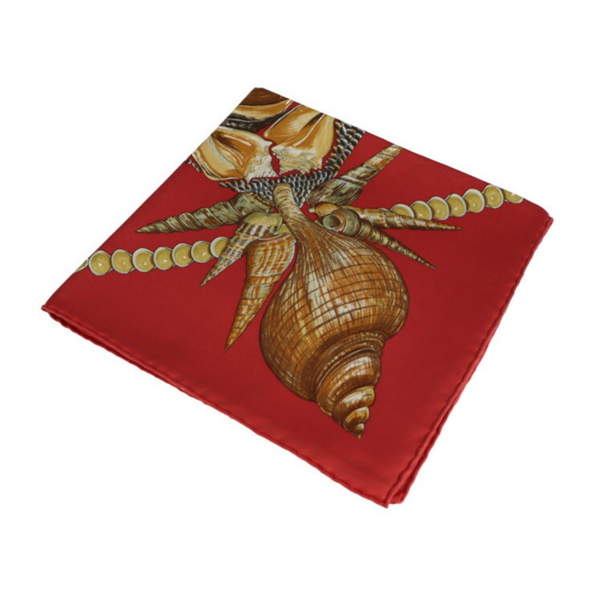 image of Hermes Rocaille Seashell Carre 90 Scarf Silk Scarlet Multicolor in Black, Women's