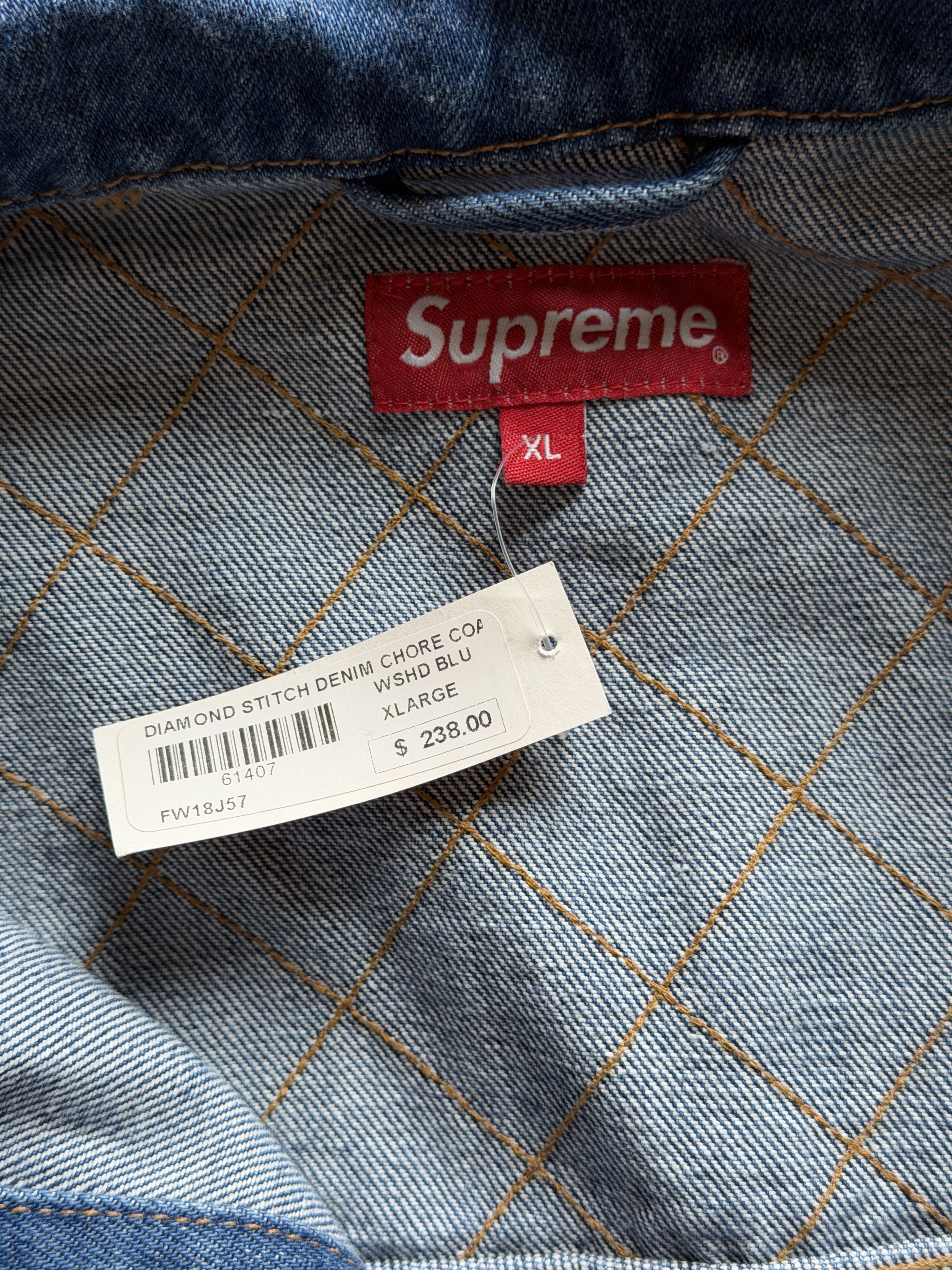 Supreme Supreme Diamond Stitch Denim Chore Coat in Washed Blue Size US XL / EU 56 / 4 - 7 Thumbnail