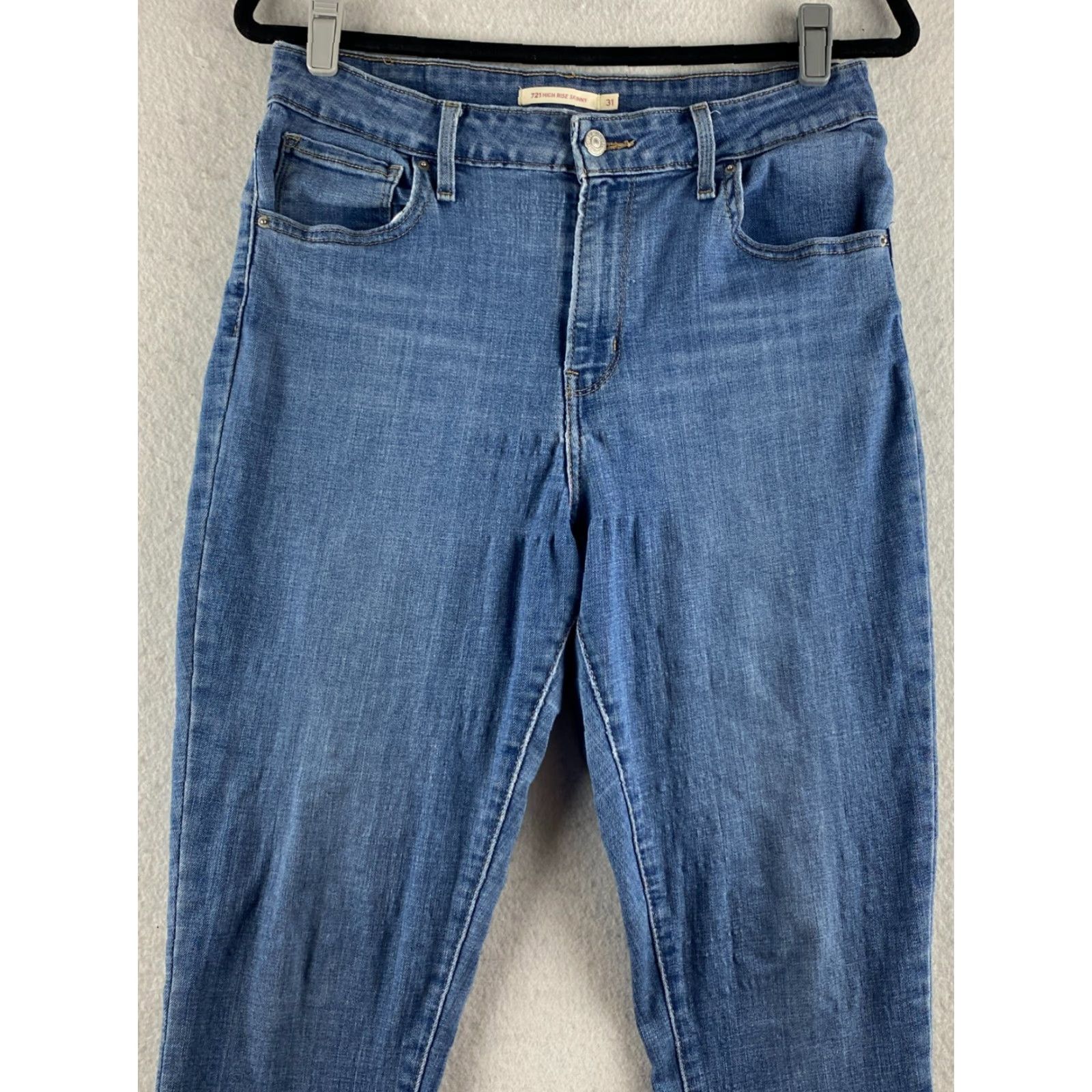 Levi's VINTAGE Levis 721 Jeans Womens 31 High Rise Skinny Distressed Stretch Denim Blue Casual Size 24" / US 00 / IT 34 - 2 Thumbnail