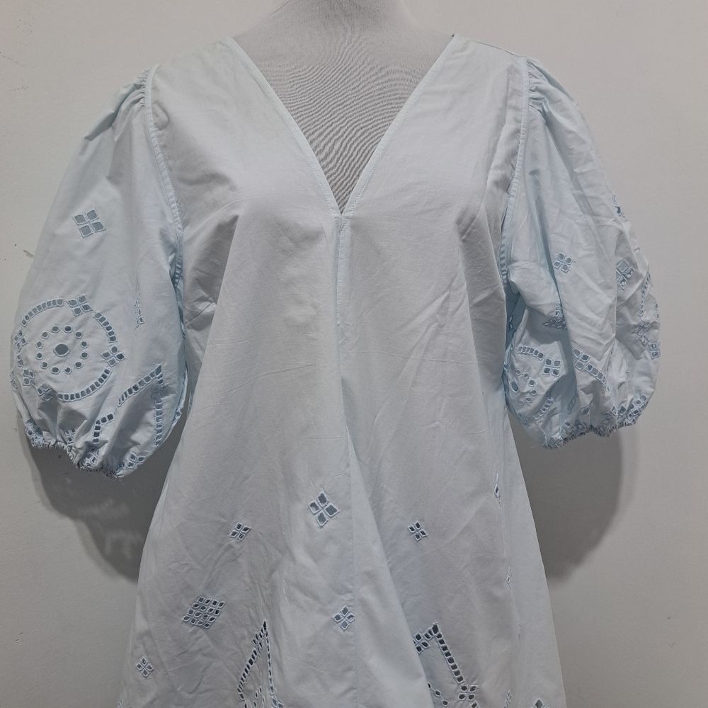 Ganni Ganni Broderie Anglaise Puff Sleeve Organic Cotton Mini Dres Size L / US 10 / IT 46 - 12 Thumbnail
