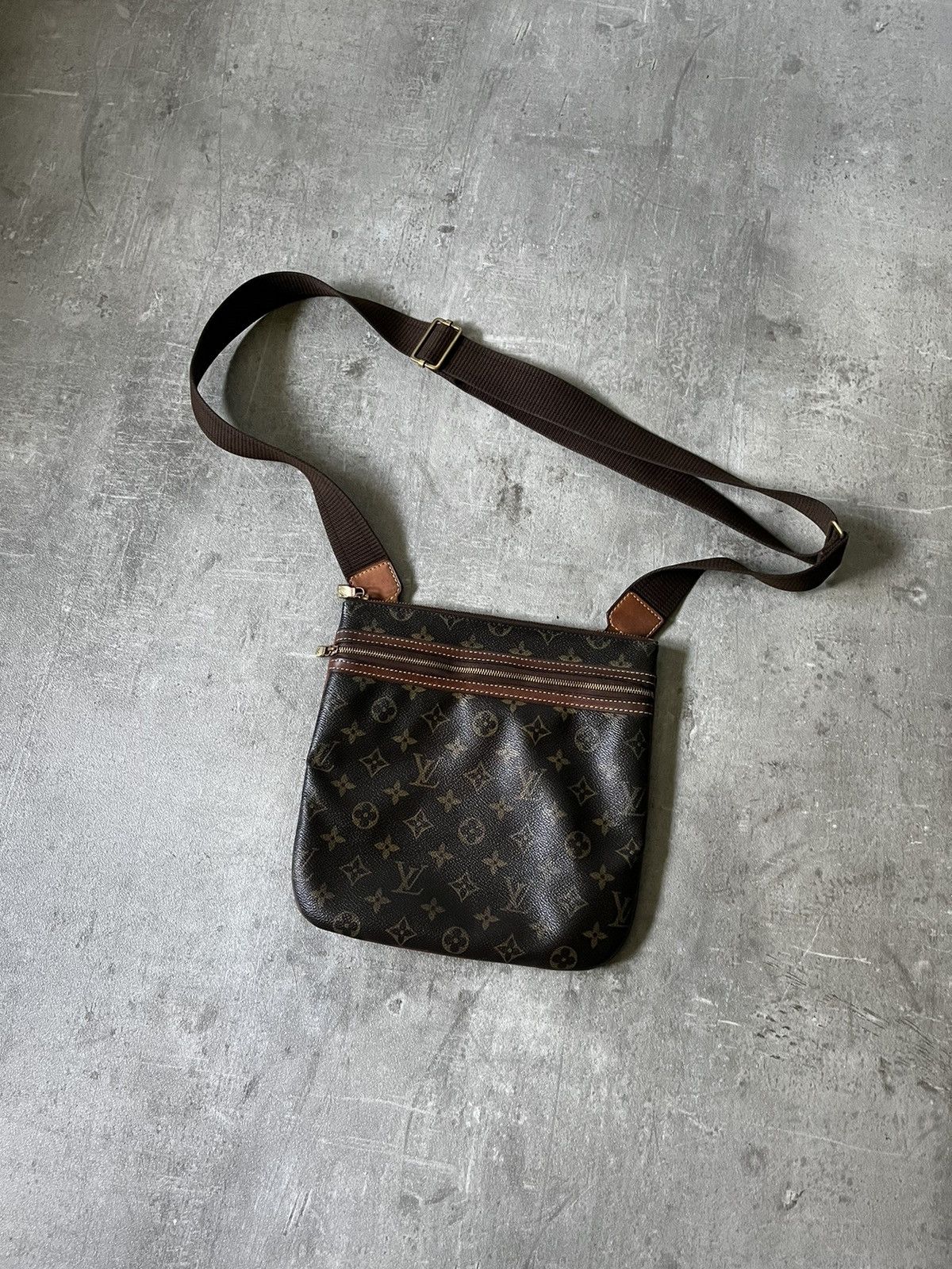 Louis Vuitton Bosphore Crossbody Bag Leather Monogram in Brown, Men's