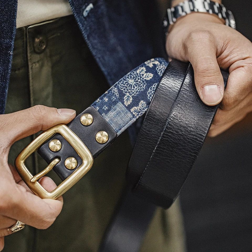 Japanese Brand × Vintage Cowhide ancient cloth printed vegetable tanned belt Size 36 - 2 Thumbnail