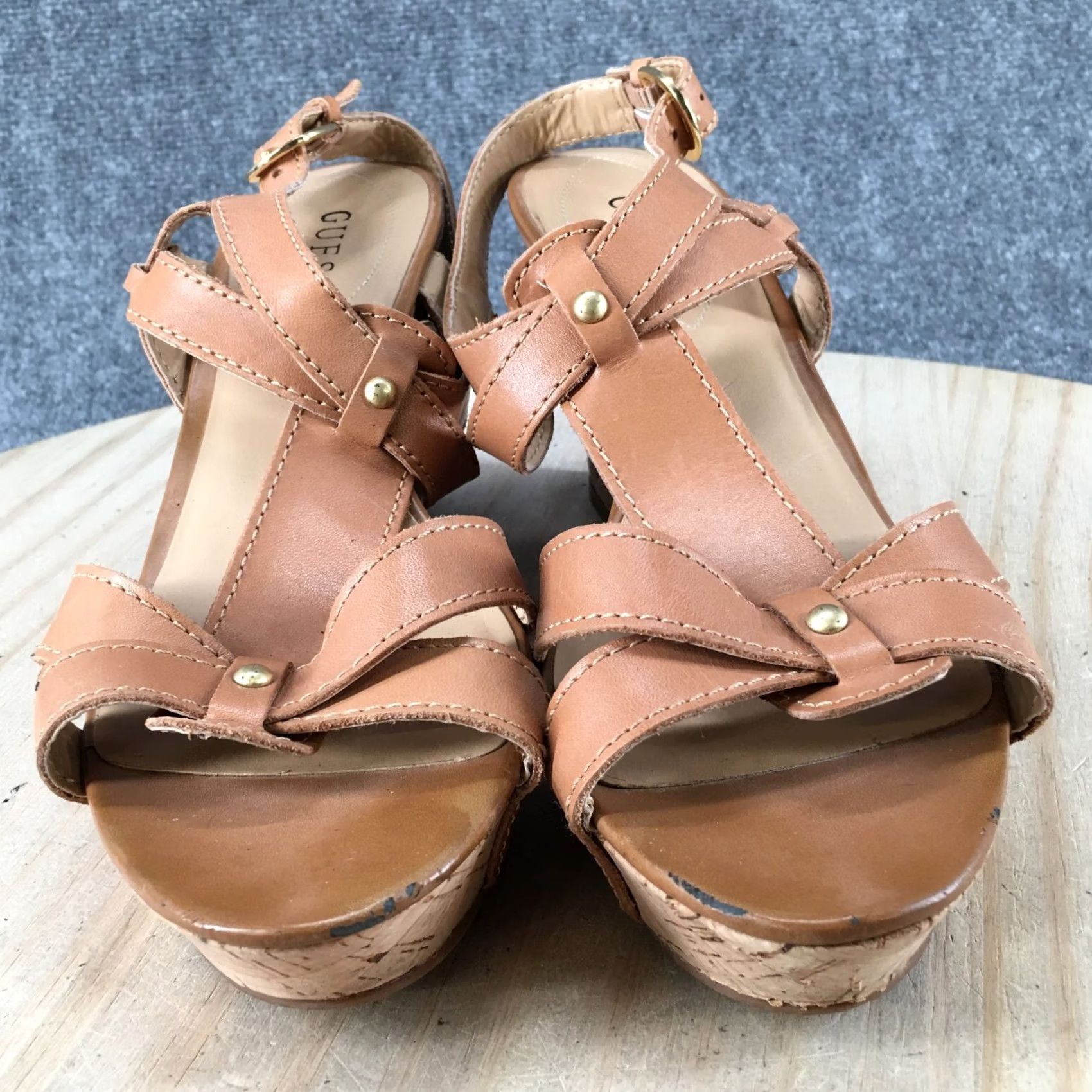 Guess Guess Heels Womens 10 M Wglair Wedge Platform Cork Brown Leather Buckle Strap Shoes Size US 10 / IT 40 - 7 Thumbnail